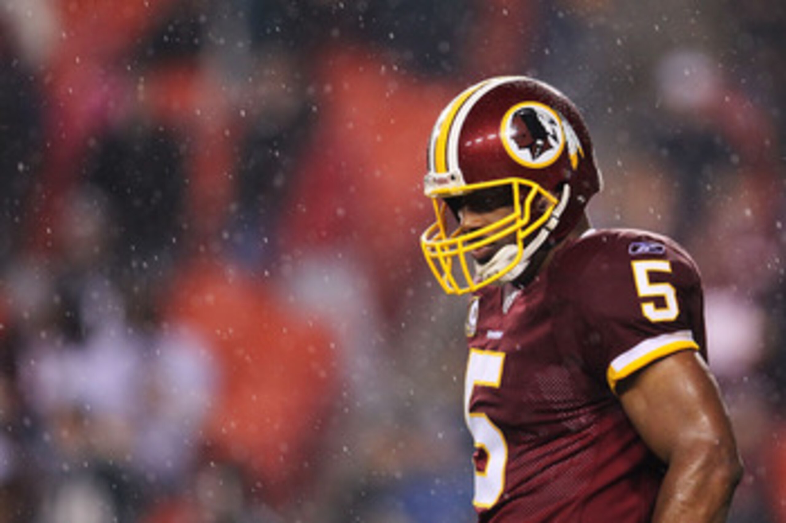 LANDOVER, MD - NOVEMBER 15: Donovan McNabb #5 of the Washington Redskins waits for play to resume in the fourth quarter against the Philadelphia Eagles on November 15, 2010 at FedExField in Landover, Maryland. (Photo by Chris McGrath/Getty Images) LANDOVER, MD - NOVEMBER 15: Donovan McNabb #5 of the Washington Redskins waits for play to resume in the fourth quarter against the Philadelphia Eagles on November 15, 2010 at FedExField in Landover, Maryland. (Photo by Chris McGrath/Getty Images)