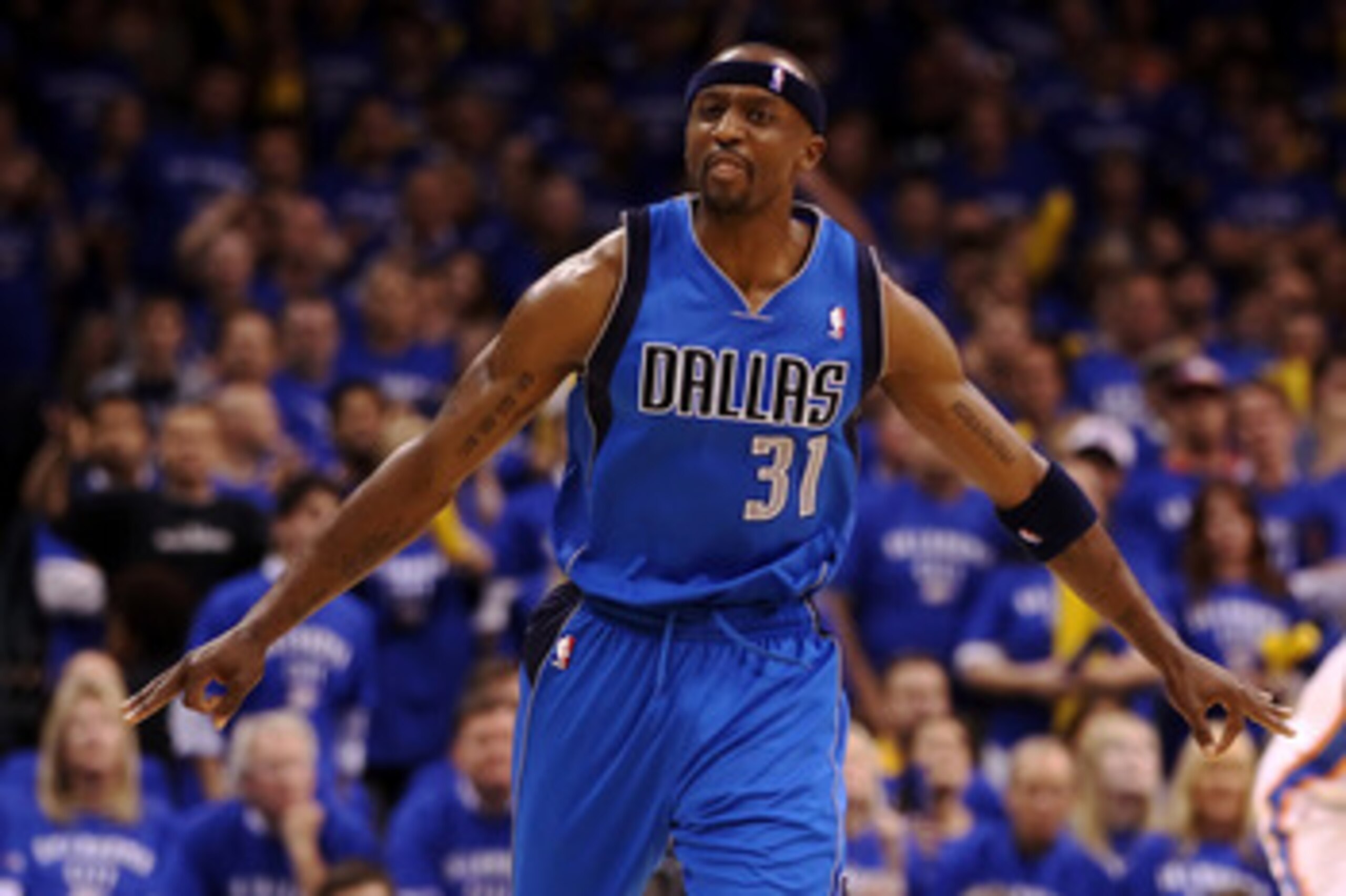OKLAHOMA CITY, OK - MAY 23:  Jason Terry #31 of the Dallas Mavericks reacts after making a three-pointer in the second half against the Oklahoma City Thunder in Game Four of the Western Conference Finals during the 2011 NBA Playoffs at Oklahoma City Arena