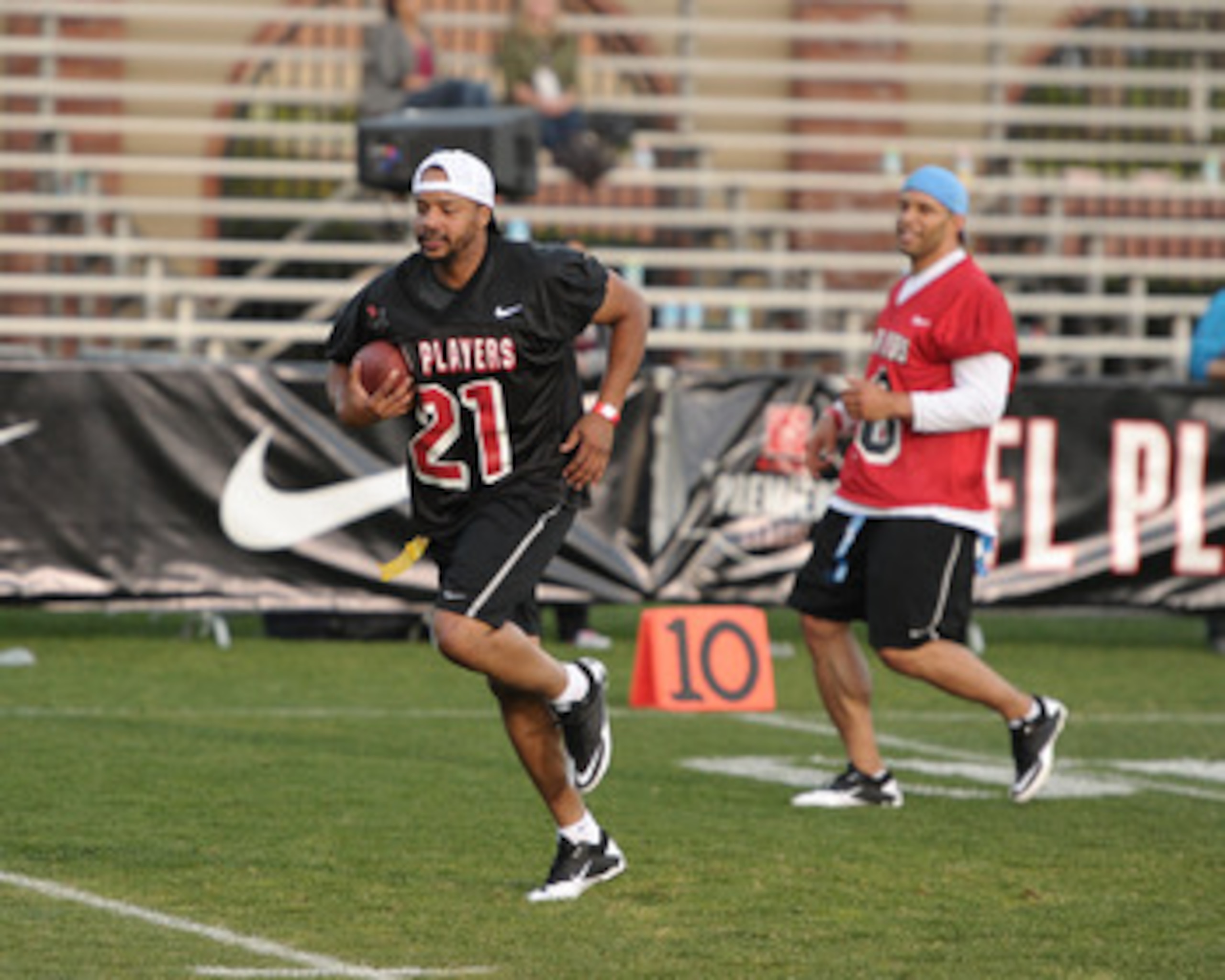 LOS ANGELES, CA - MAY 20:  Donald Faison plays at the NFL PLAYERS Premiere League Flag Football Game at UCLA on May 20, 2011 in Los Angeles, California.  (Photo by Noel Vasquez/Getty Images)