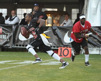 LOS ANGELES, CA - MAY 20:  Matthew Hatchette plays at the NFL PLAYERS Premiere League Flag Football Game at UCLA on May 20, 2011 in Los Angeles, California.  (Photo by Noel Vasquez/Getty Images)