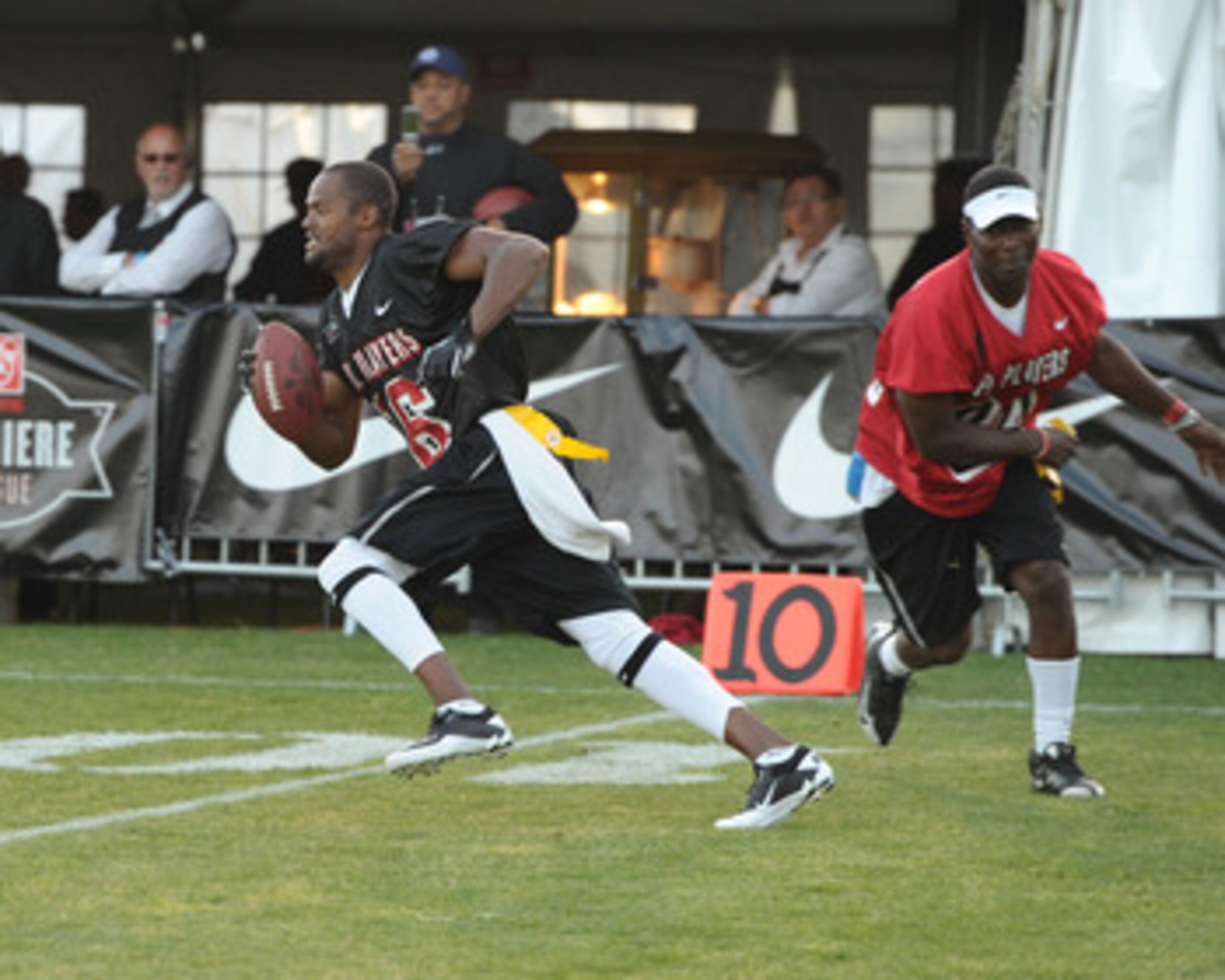 LOS ANGELES, CA - MAY 20:  Matthew Hatchette plays at the NFL PLAYERS Premiere League Flag Football Game at UCLA on May 20, 2011 in Los Angeles, California.  (Photo by Noel Vasquez/Getty Images)