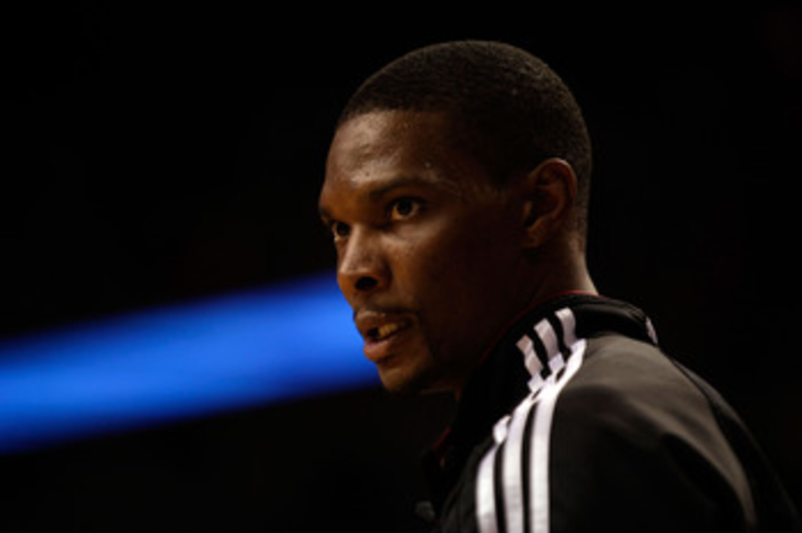 MIAMI, FL - MAY 24:  Chris Bosh #1 of the Miami Heat looks on against the Chicago Bulls in Game Four of the Eastern Conference Finals during the 2011 NBA Playoffs on May 24, 2011 at American Airlines Arena in Miami, Florida. NOTE TO USER: User expressly a