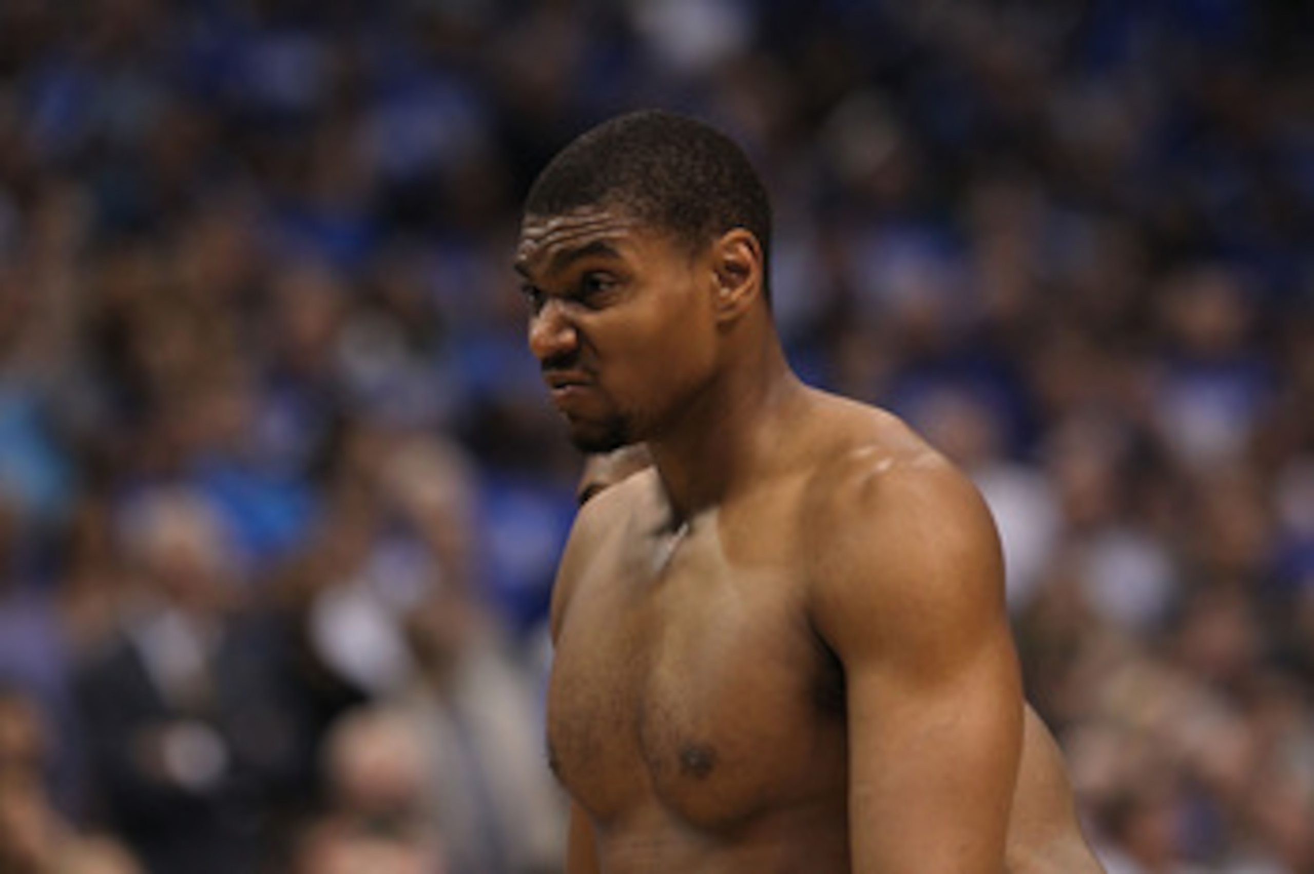 DALLAS, TX - MAY 08:  Andrew Bynum #17 of the Los Angeles Lakers is ejected from play against the Dallas Mavericks in Game Four of the Western Conference Semifinals during the 2011 NBA Playoffs on May 8, 2011 at American Airlines Center in Dallas, Texas. 
