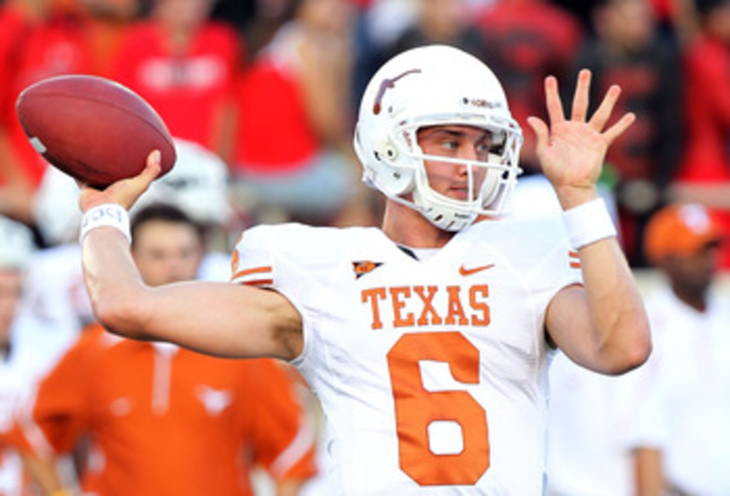 LUBBOCK, TX - SEPTEMBER 18: Quarterback Case McCoy #6 of the Texas Longhorns at Jones AT&T Stadium on September 18, 2010 in Lubbock, Texas. (Photo by Ronald Martinez/Getty Images) LUBBOCK, TX - SEPTEMBER 18: Quarterback Case McCoy #6 of the Texas Longhorns at Jones AT&T Stadium on September 18, 2010 in Lubbock, Texas. (Photo by Ronald Martinez/Getty Images)