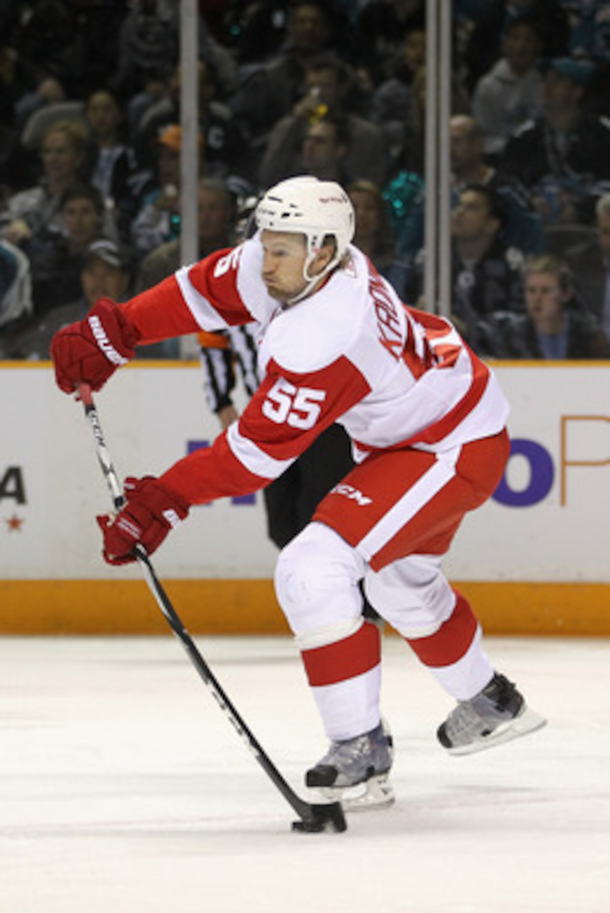 SAN JOSE, CA - APRIL 29:  Niklas Kronwall #55 of the Detroit Red Wings in action against the San Jose Sharks in Game One of the Western Conference Semifinals during the 2011 NHL Stanley Cup Playoffs at HP Pavilion on April 29, 2011 in San Jose, California