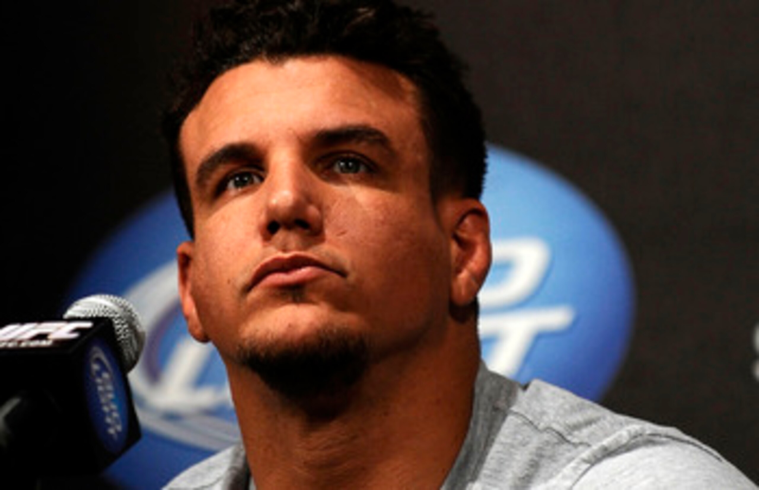 NEW YORK - MARCH 24:  Frank Mir of Las Vegas, Nevada speaks at a press conference for UFC 111 at Radio City Music Hall on March 24, 2010 in New York City.  Mir will face Shane Carwin of Denver, Colorado in the INterim heavyweight title bout.  (Photo by Je