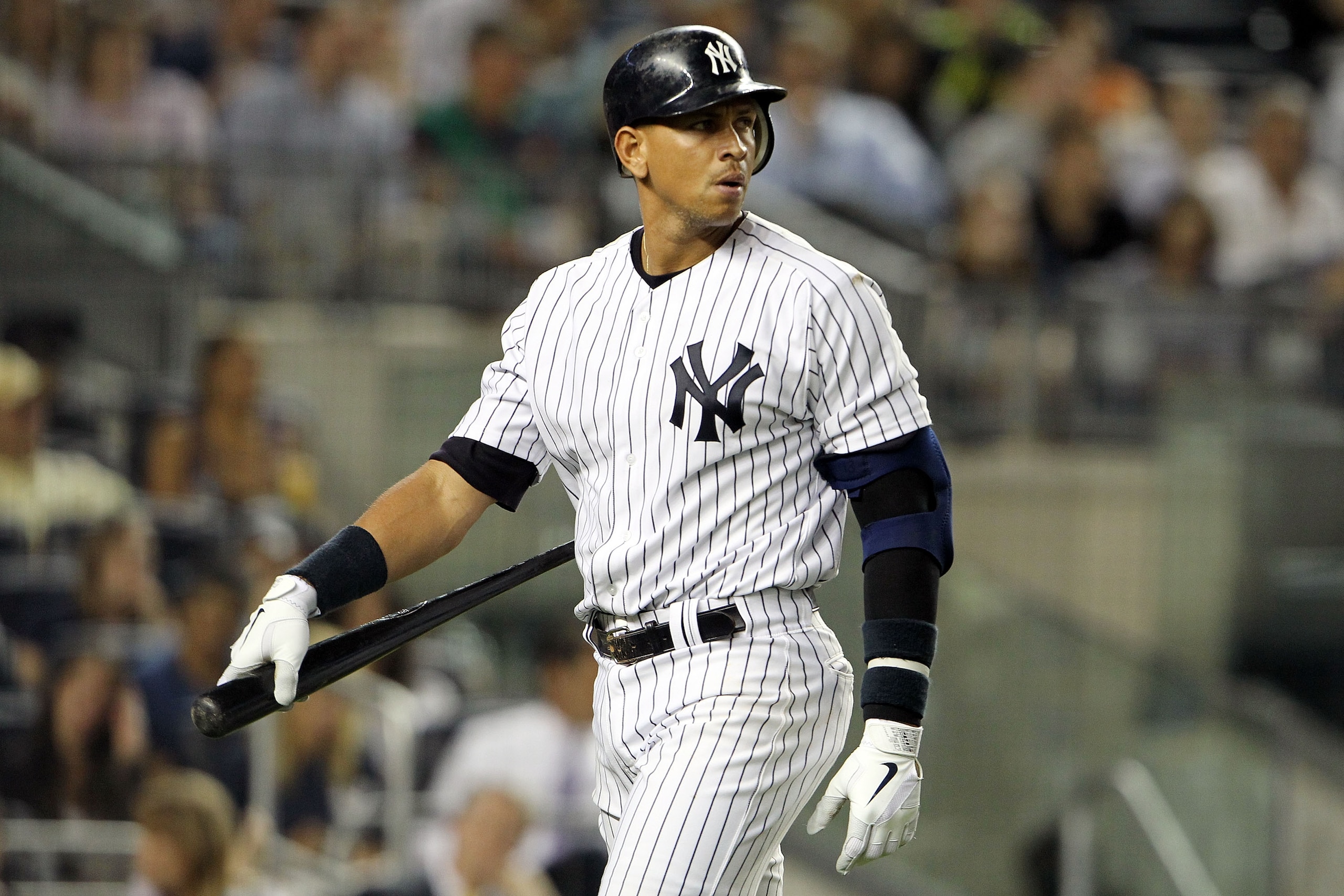 NEW YORK, NY - MAY 24:  Alex Rodriguez #13 of the New York Yankees looks after striking out against the Toronto Blue Jays at Yankee Stadium on May 24, 2011 in the Bronx borough of New York City.  (Photo by Michael Heiman/Getty Images)