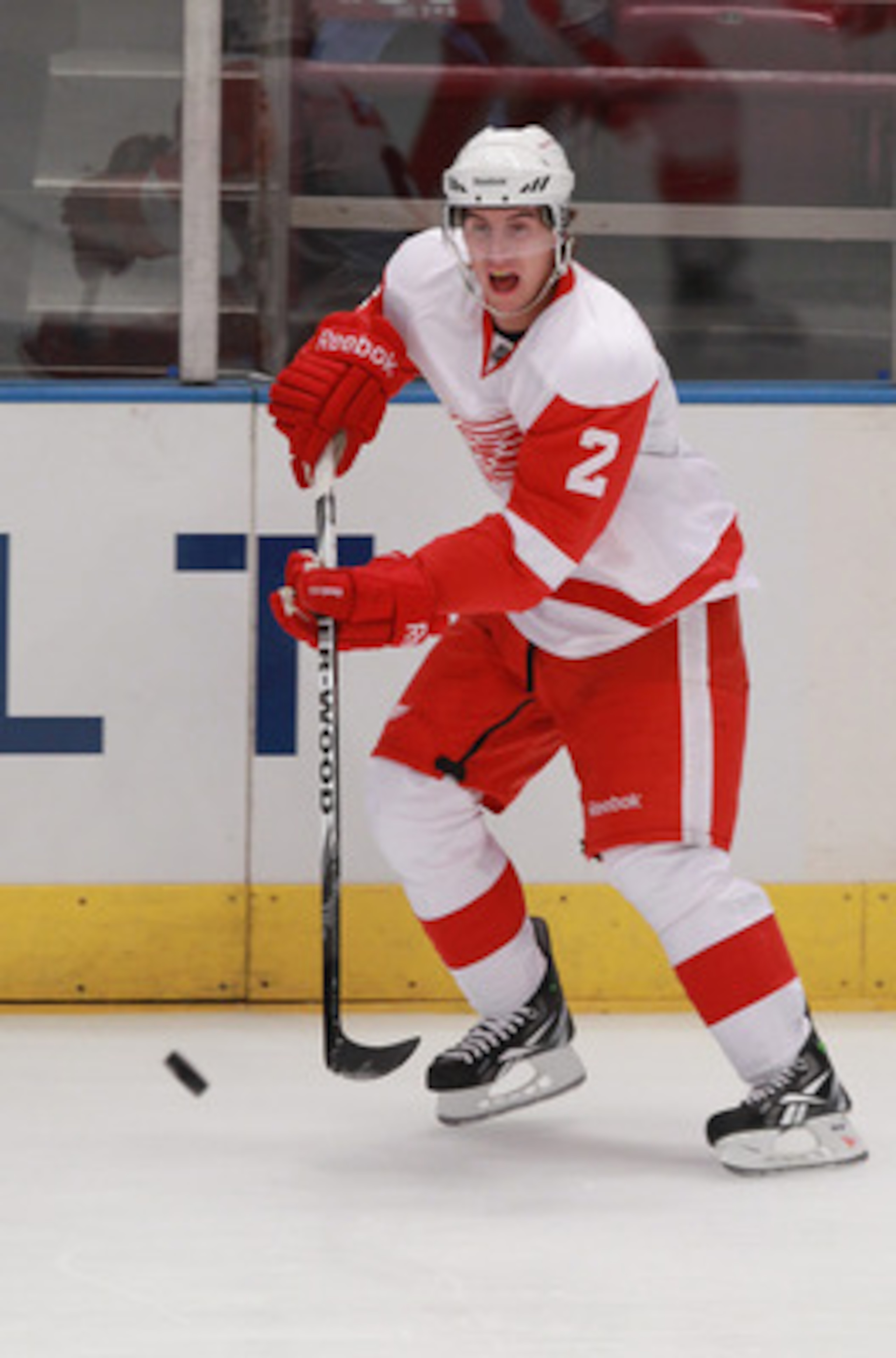 NEW YORK - SEPTEMBER 29: Brendan Smith #2 of the Detroit Red Wings skates against the New York Rangers at Madison Square Garden on September 29, 2010 in New York City. The Rangers defeated the Red Wings 5-1. (Photo by Bruce Bennett/Getty Images)