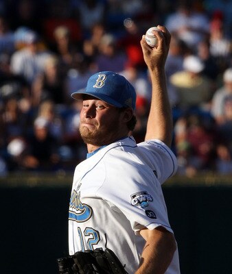 OMAHA, NE - JUNE 28:  Starting pitcher Gerrit Cole #12 of the UCLA Bruins pitches against the South Carolina Gamecocks during Game 1 of the men's 2010 NCAA College Baseball World Series at Rosenblatt Stadium on June 28, 2010 in Omaha, Nebraska.  (Photo by
