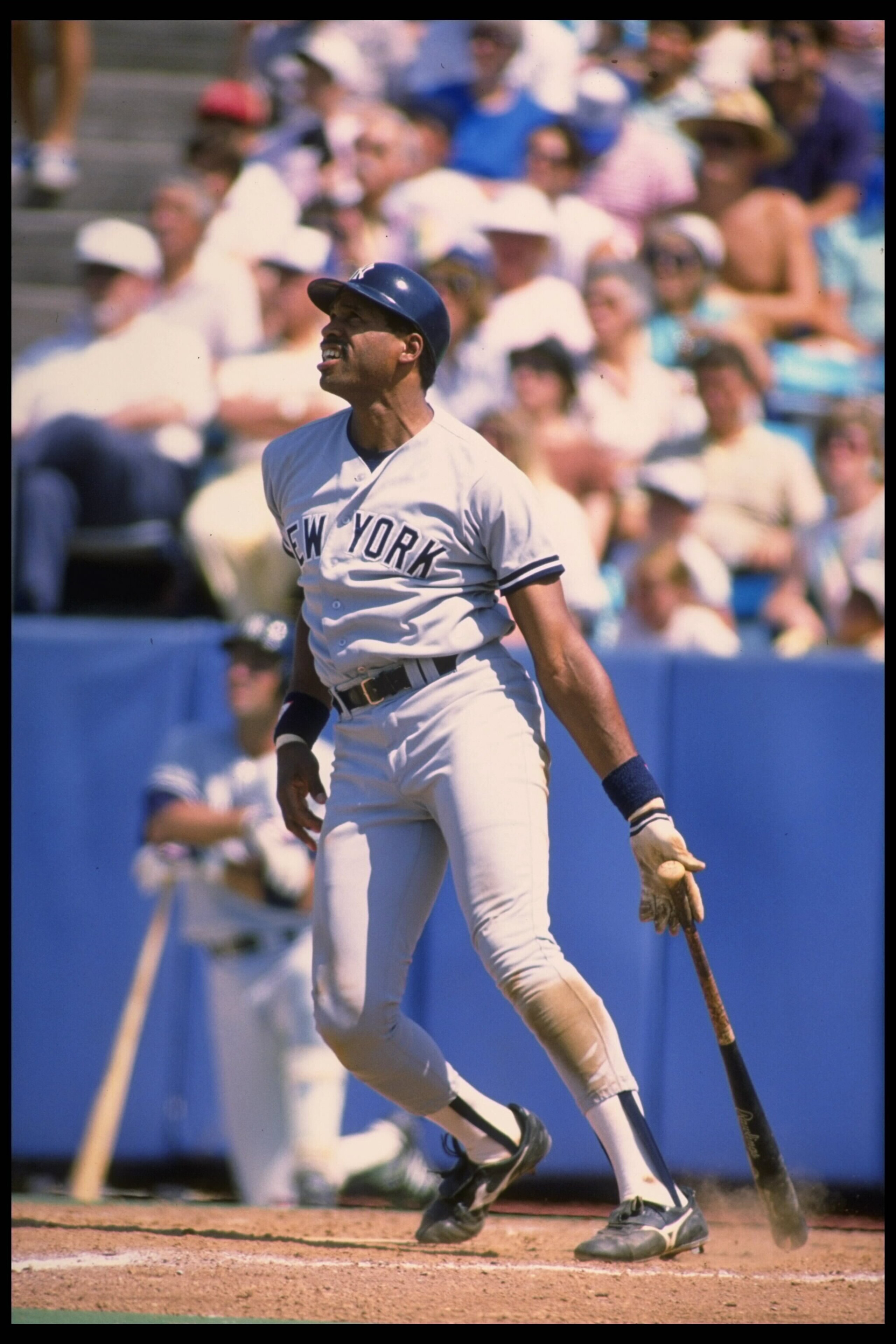 Undated:  Dave Winfield of the New York Yankees watches the ball go and go after his batting.   Mandatory Credit:  Rick Stewart/Allsport