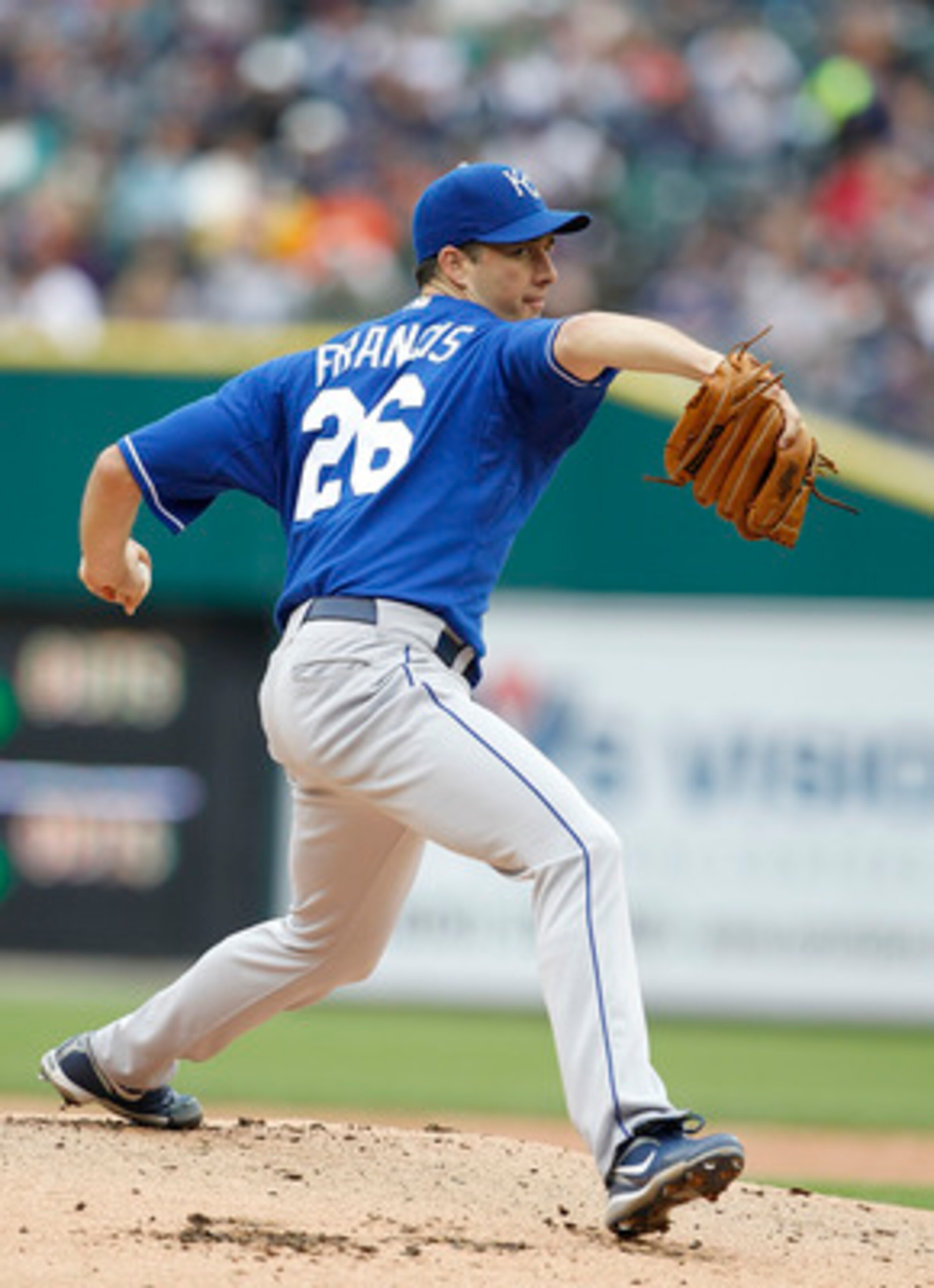 DETROIT - MAY 14: Jeff Francis #26 of the Kansas City Royals pitches in the first inning during the game against the Detroit Tigers at Comerica Park on May 14, 2011 in Detroit, Michigan.  (Photo by Leon Halip/Getty Images)