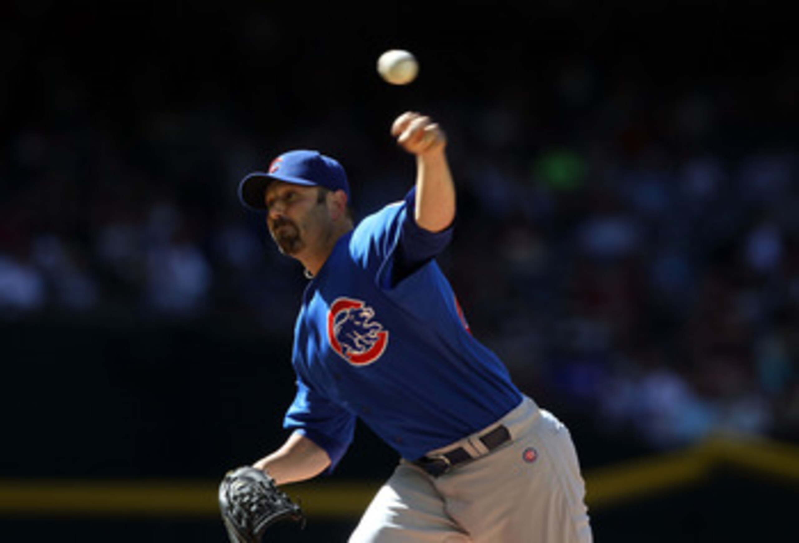 PHOENIX, AZ - MAY 01:  Relief pitcher John Grabow #43 of the Chicago Cubs pitches against the Arizona Diamondbacks during the Major League Baseball game at Chase Field on May 1, 2011 in Phoenix, Arizona.  The Diamondbacks defeated the Cubs 4-3.  (Photo by