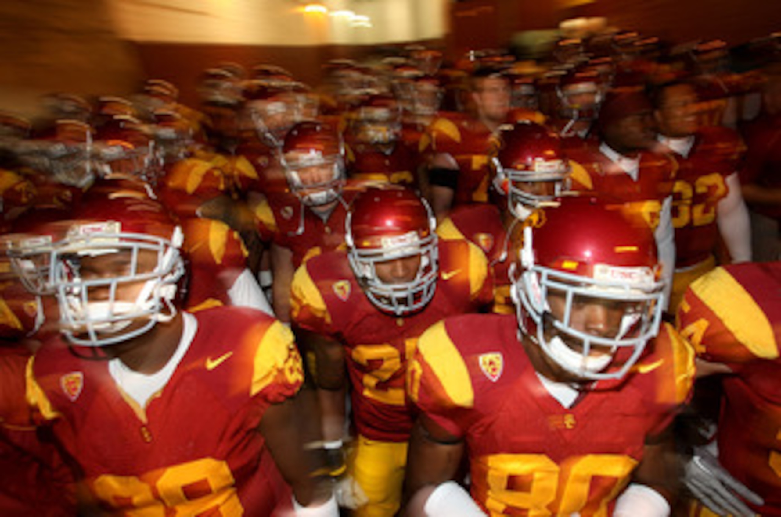 LOS ANGELES, CA - NOVEMBER 27:  The USC Trojans come through the tunnel to the field before the game with the Notre Dame Fighting Irish at the Los Angeles Memorial Coliseum on November 27, 2010 in Los Angeles, California. Notre Dame won 20-16.  (Photo by