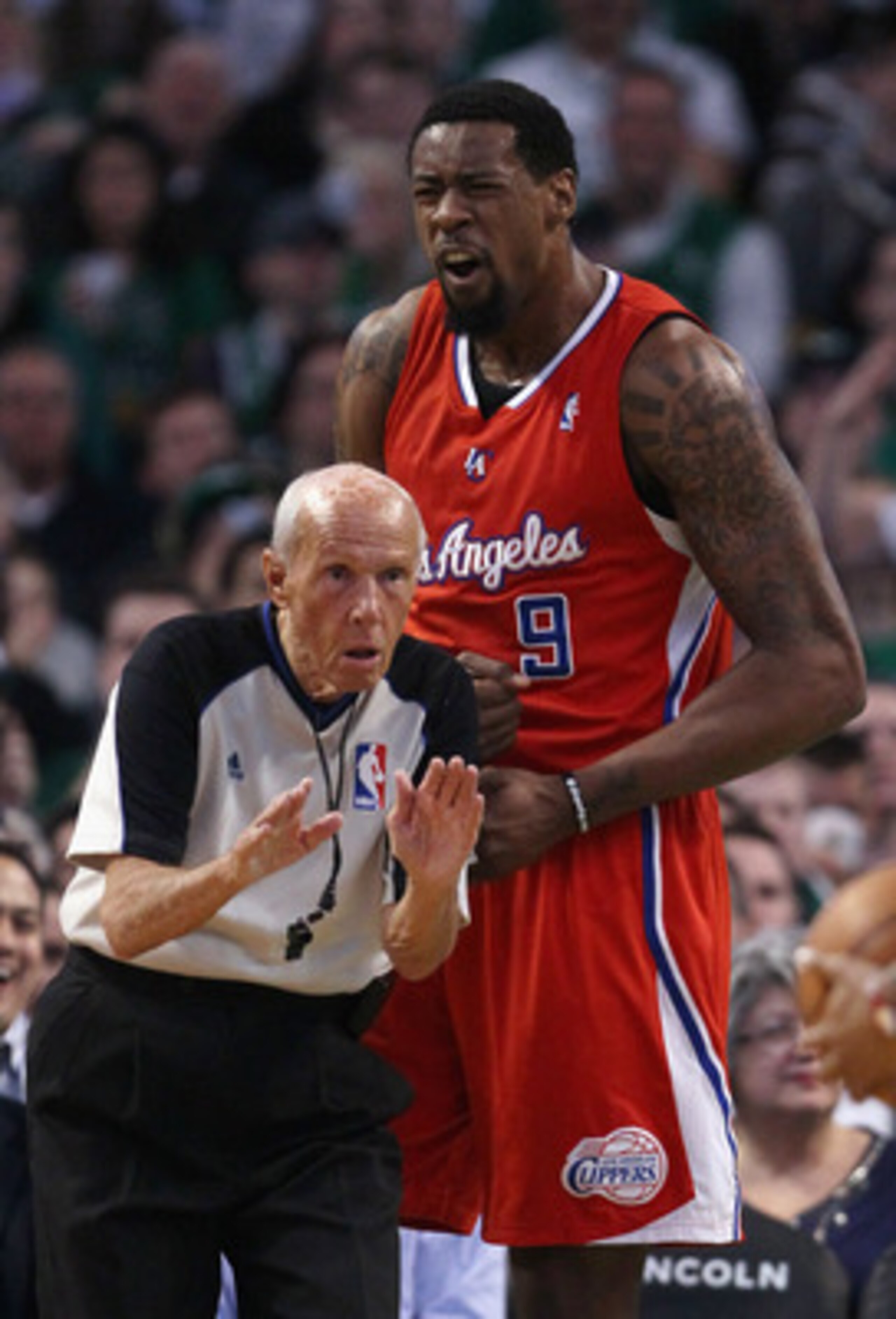 BOSTON, MA - MARCH 09: DeAndre Jordan #9 of the Los Angeles Clippers reacts after he drew the foul in the first half against the Boston Celtics on March 9, 2011 at the TD Garden in Boston, Massachusetts. NOTE TO USER: User expressly acknowledges and agre BOSTON, MA - MARCH 09: DeAndre Jordan #9 of the Los Angeles Clippers reacts after he drew the foul in the first half against the Boston Celtics on March 9, 2011 at the TD Garden in Boston, Massachusetts. NOTE TO USER: User expressly acknowledges and agre