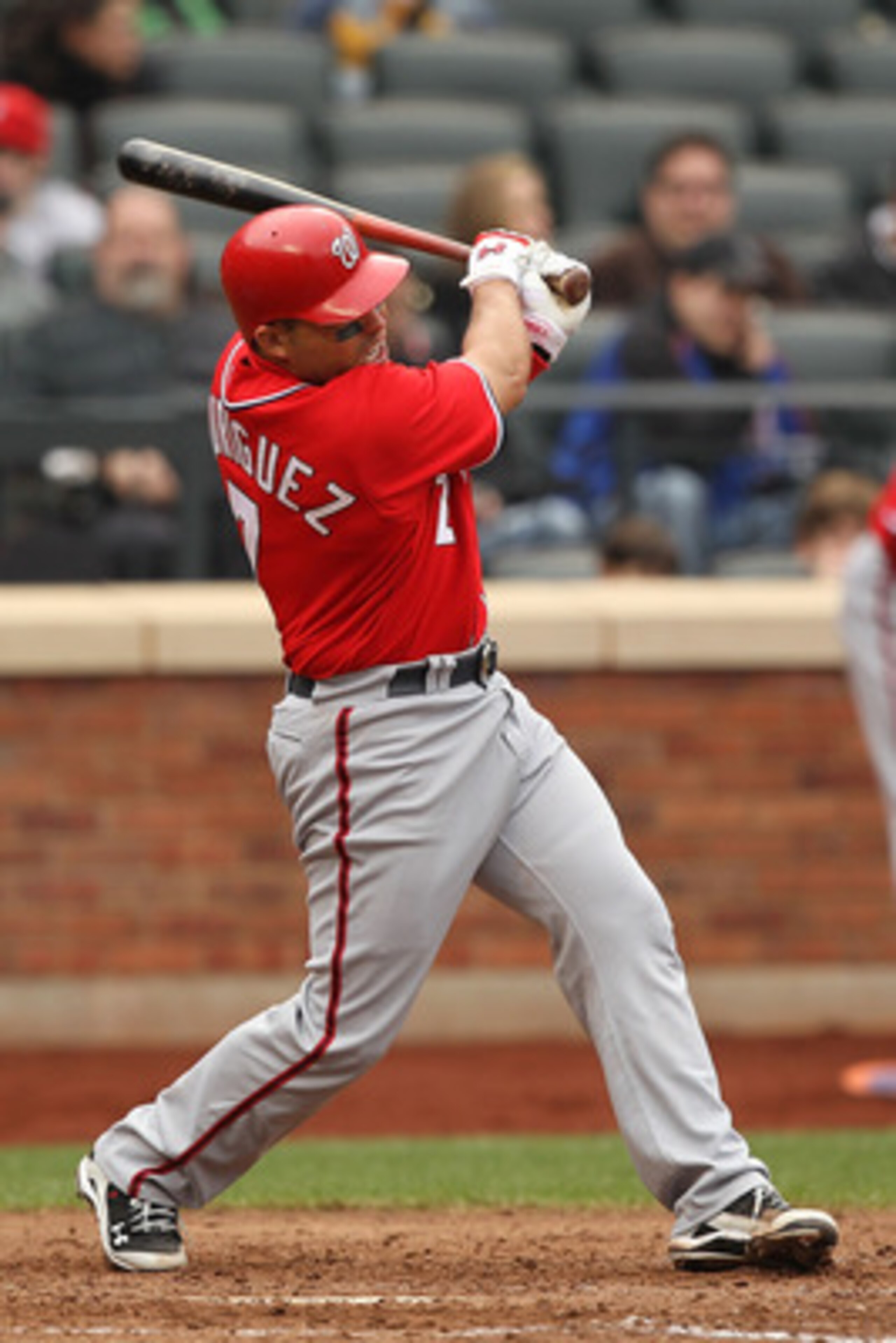 NEW YORK, NY - APRIL 10:  Ivan Rodriguez #7 of the Washington Nationals in action against the New York Mets during their game on April 10, 2011 at Citi Field in the Flushing neighborhood of the Queens borough of New York City.  (Photo by Al Bello/Getty Im