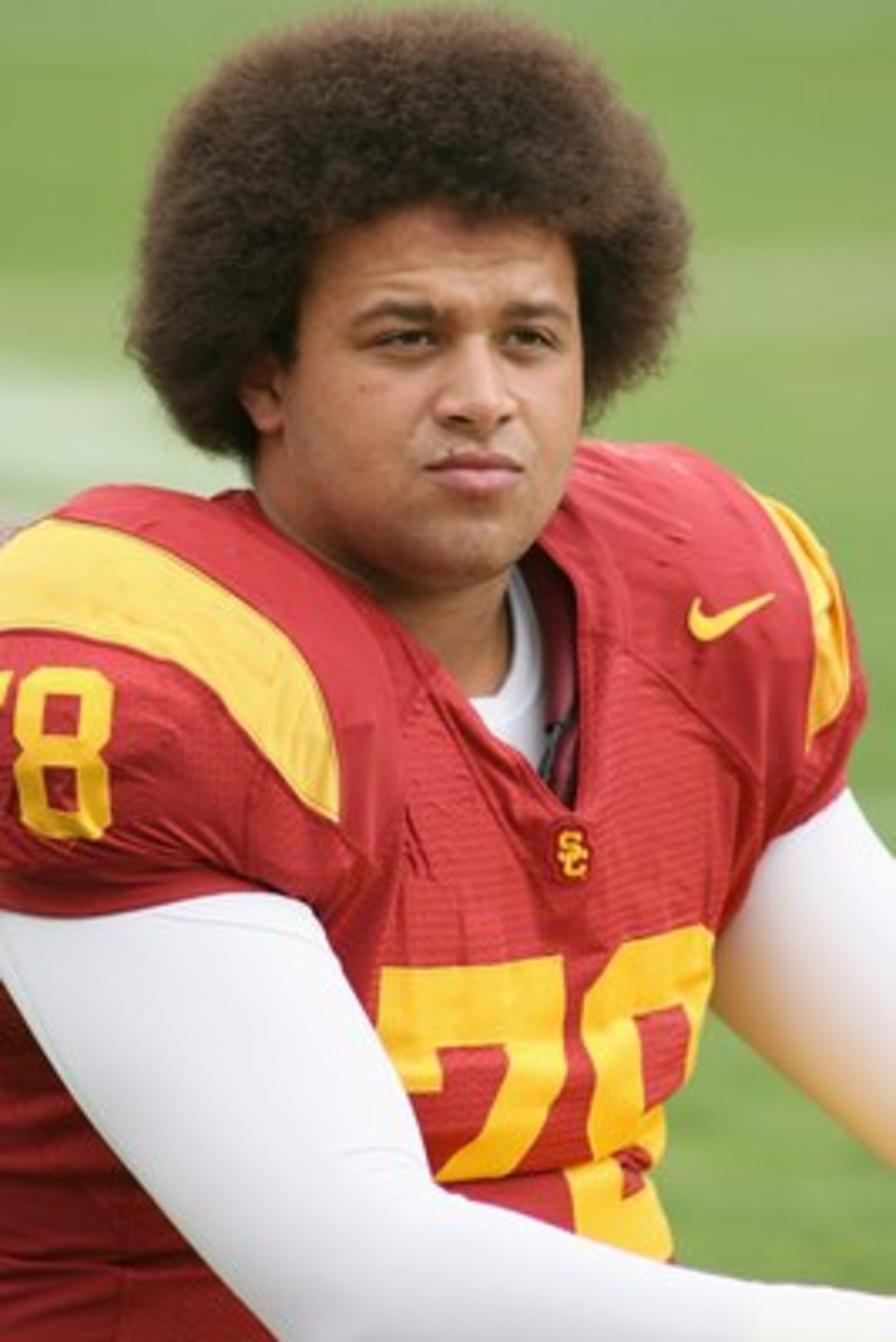 LOS ANGELES - OCTOBER 4:  Khaled Holmes of the USC Trojans looks on before the game against the Oregon Ducks on October 4, 2008 at the Los Angeles Memorial Coliseum in Los Angeles, California.  USC won 44-10.  (Photo by Jeff Golden/Getty Images)