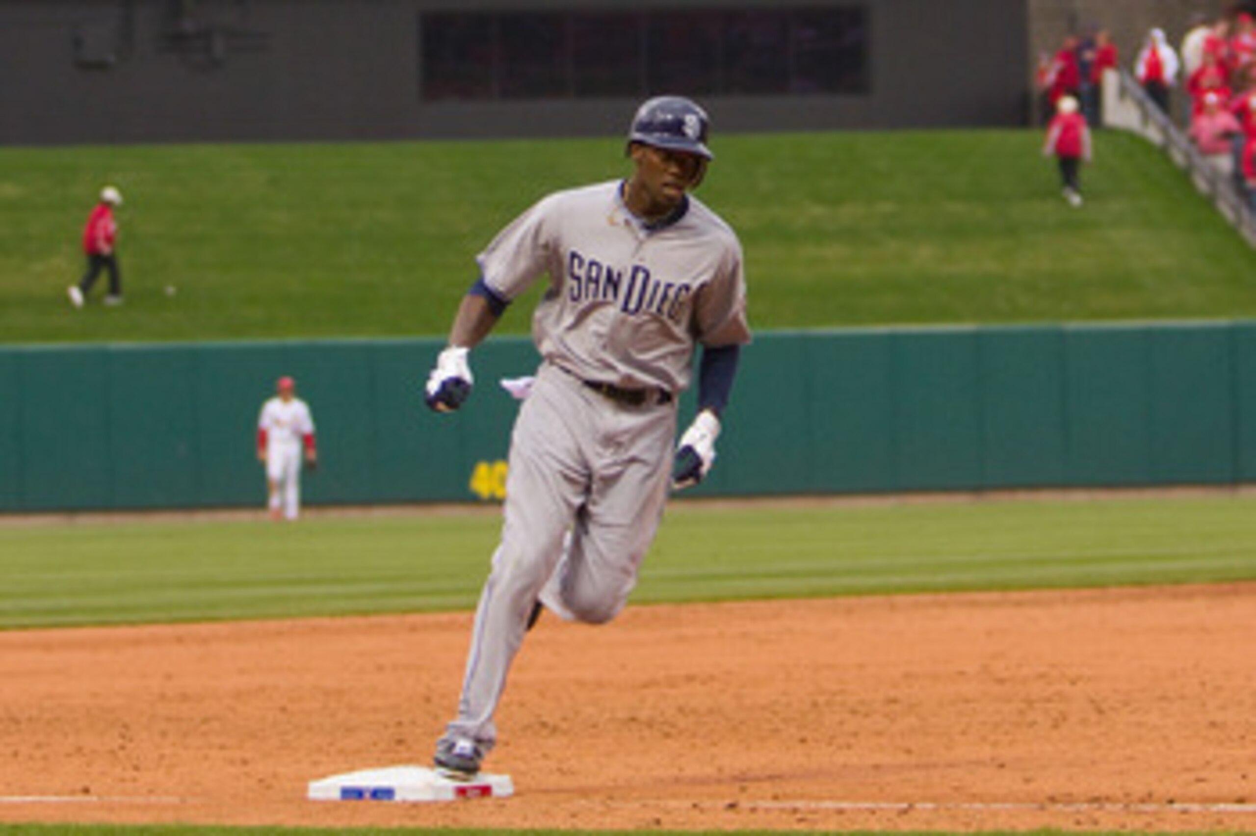 ST. LOUIS, MO - MARCH 31: Cameron Maybin #24 of the San Diego Padres rounds third base after hitting a home run against the St. Louis Cardinals on opening day at Busch Stadium on March 31, 2011 in St. Louis, Missouri. (Photo by Dilip Vishwanat/Getty Imag ST. LOUIS, MO - MARCH 31: Cameron Maybin #24 of the San Diego Padres rounds third base after hitting a home run against the St. Louis Cardinals on opening day at Busch Stadium on March 31, 2011 in St. Louis, Missouri. (Photo by Dilip Vishwanat/Getty Imag