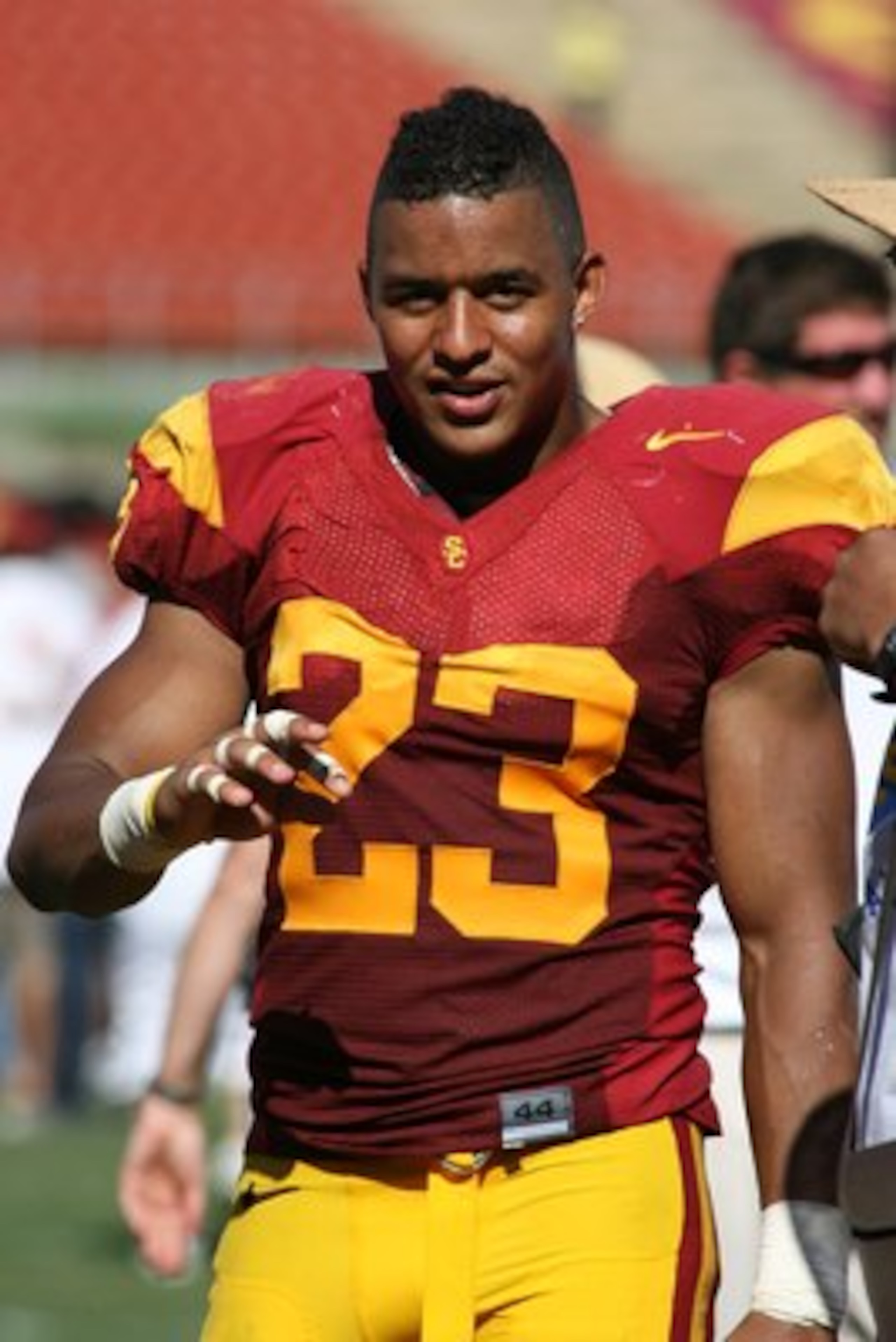 LOS ANGELES, CA - SEPTEMBER 5:  Shane Horton #23 of the USC Trojans walks off the field after the game against the San Jose State Spartans on September 5, 2009 at the Los Angeles Memorial Coliseum in Los Angeles, California.  USC won 56-3.  (Photo by Jeff