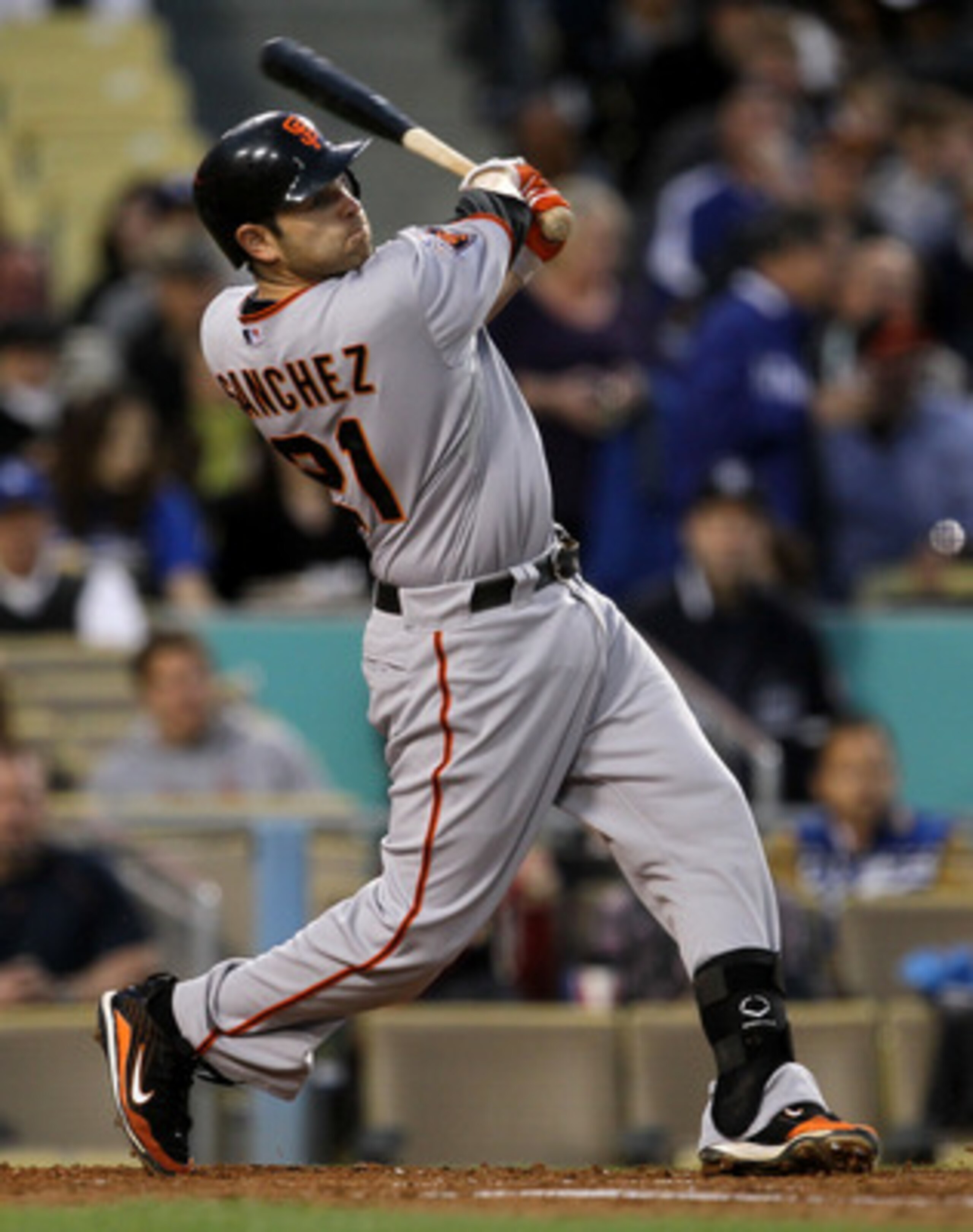 LOS ANGELES - MAY 18: Freddy Sanchez #21 of the San Francisco Giants hits an RBI single in the third inning against the Los Angeles Dodgers on May 18, 2011 at Dodger Stadium in Los Angeles, California. (Photo by Stephen Dunn/Getty Images) LOS ANGELES - MAY 18: Freddy Sanchez #21 of the San Francisco Giants hits an RBI single in the third inning against the Los Angeles Dodgers on May 18, 2011 at Dodger Stadium in Los Angeles, California. (Photo by Stephen Dunn/Getty Images)