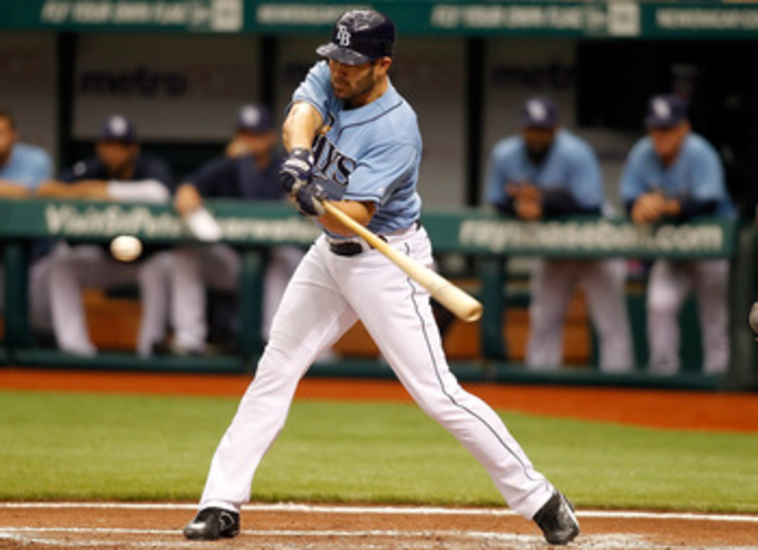 ST. PETERSBURG, FL - APRIL 17:  Outfielder Johnny Damon #22 of the Tampa Bay Rays fouls off a pitch against the Minnesota Twins during the game at Tropicana Field on April 17, 2011 in St. Petersburg, Florida.  (Photo by J. Meric/Getty Images)