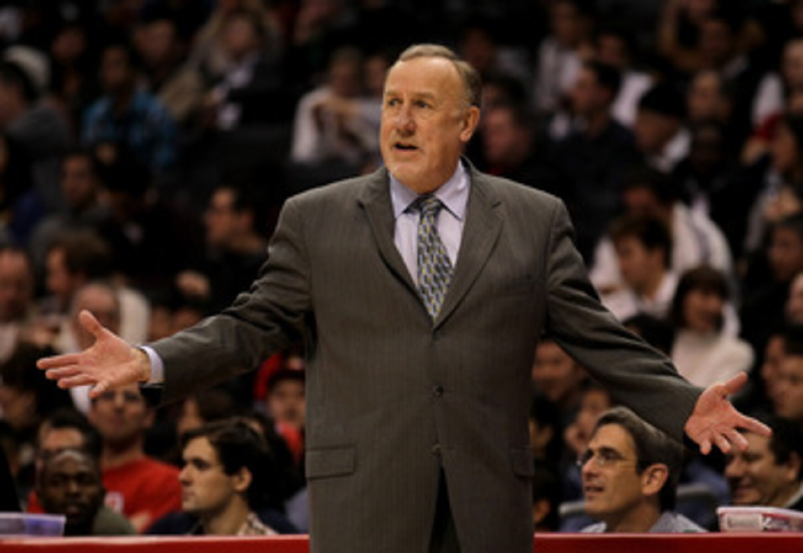 LOS ANGELES, CA - DECEMBER 22: Head coach Rick Adelman of the Houston Rockets complains to an official in the game with the Los Angeles Clippers at Staples Center on December 22, 2010 in Los Angeles, California. The Rockets won 97-92. NOTE TO USER: User LOS ANGELES, CA - DECEMBER 22: Head coach Rick Adelman of the Houston Rockets complains to an official in the game with the Los Angeles Clippers at Staples Center on December 22, 2010 in Los Angeles, California. The Rockets won 97-92. NOTE TO USER: User