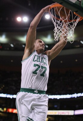 BOSTON, MA - MARCH 09:  Sasha Pavlovic #77 of the Boston Celtics dunks the ball in the first half against the Los Angeles Clippers on March 9, 2011 at the TD Garden in Boston, Massachusetts. NOTE TO USER: User expressly acknowledges and agrees that, by do