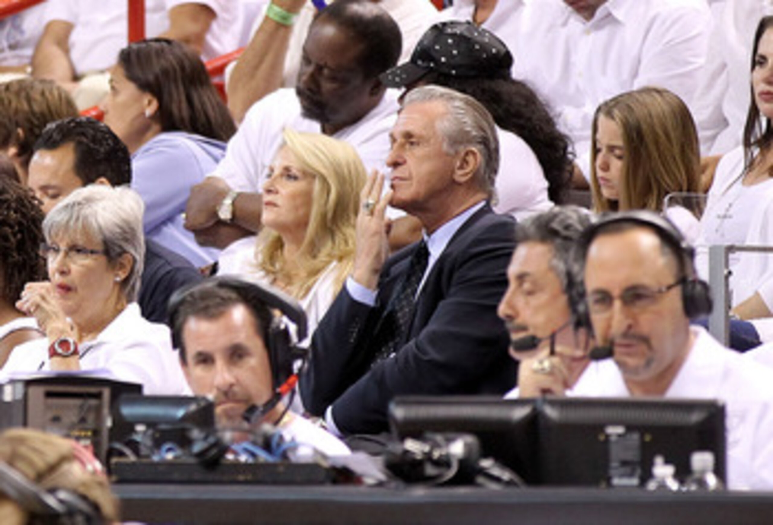 MIAMI, FL - APRIL 27: Miami Heat President Pat Riley looks on during game five of the Eastern Conference Quarterfinals in the 2011 NBA Playoffs against the Philadelphia 76ers at American Airlines Arena on April 27, 2011 in Miami, Florida. NOTE TO USER: U MIAMI, FL - APRIL 27: Miami Heat President Pat Riley looks on during game five of the Eastern Conference Quarterfinals in the 2011 NBA Playoffs against the Philadelphia 76ers at American Airlines Arena on April 27, 2011 in Miami, Florida. NOTE TO USER: U