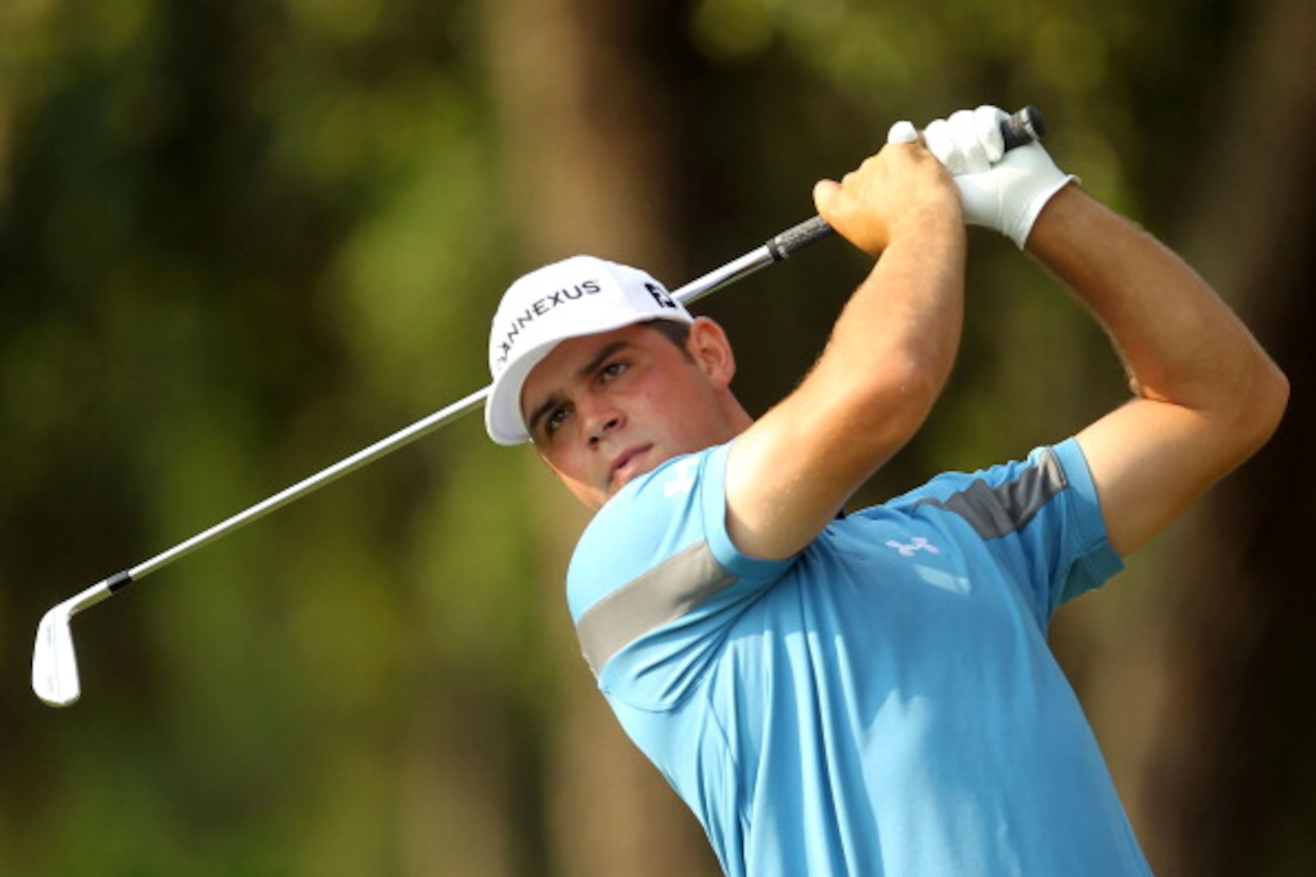 PONTE VEDRA BEACH, FL - MAY 13:  Gary Woodland hits his tee shot on the 12th hole during the second round of THE PLAYERS Championship held at THE PLAYERS Stadium course at TPC Sawgrass on May 13, 2011 in Ponte Vedra Beach, Florida.  (Photo by Mike Ehrmann