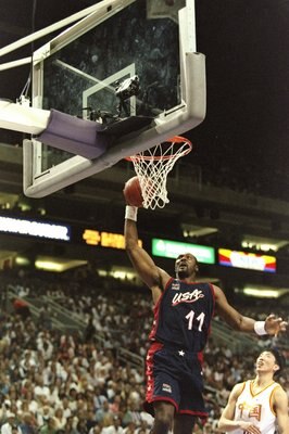 10 Jul 1996:  Forward Karl Malone of Dream Team III goes up for the dunk during the USA's 119-58 victory over China at the America West Arena in Phoenix, Arizona. Mandatory Credit: Jed Jacobsohn  /Allsport