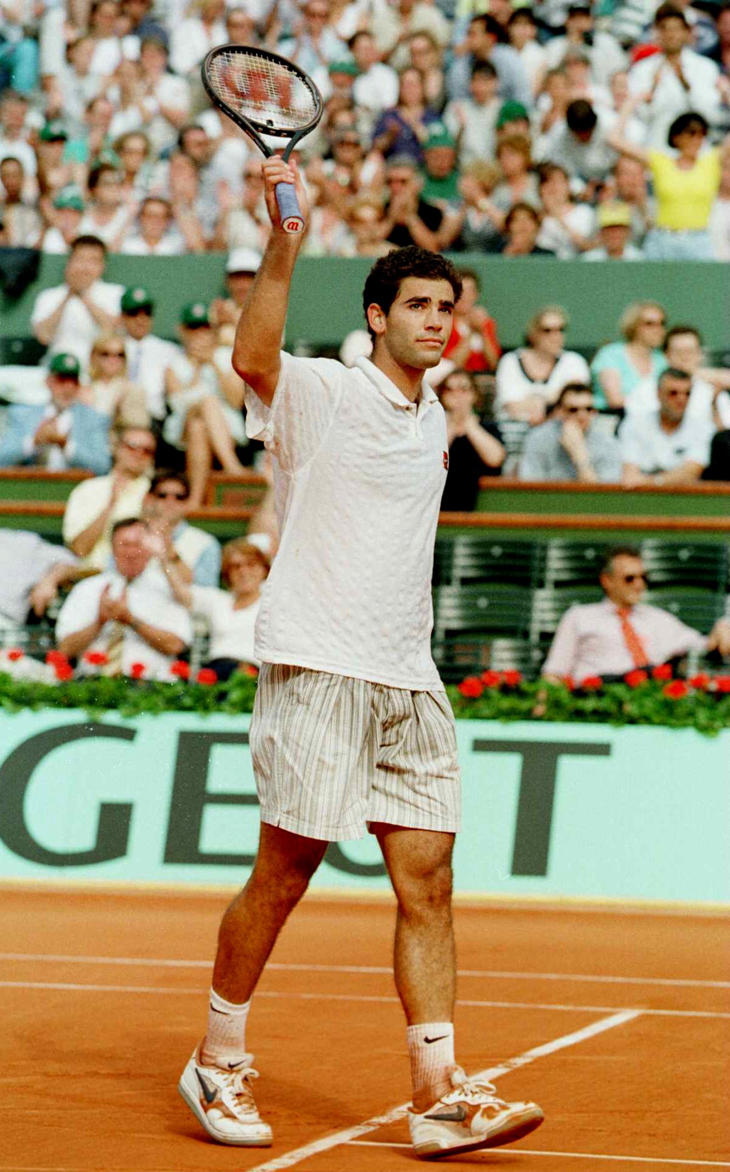 31 May 1996:  Pete Sampras of the USA Celebrates his five set victory over Todd Martin of the USA during the third round of the French Open at Roland Garros, Paris. Mandatory Credit: Gary M. Prior/ALLSPORT