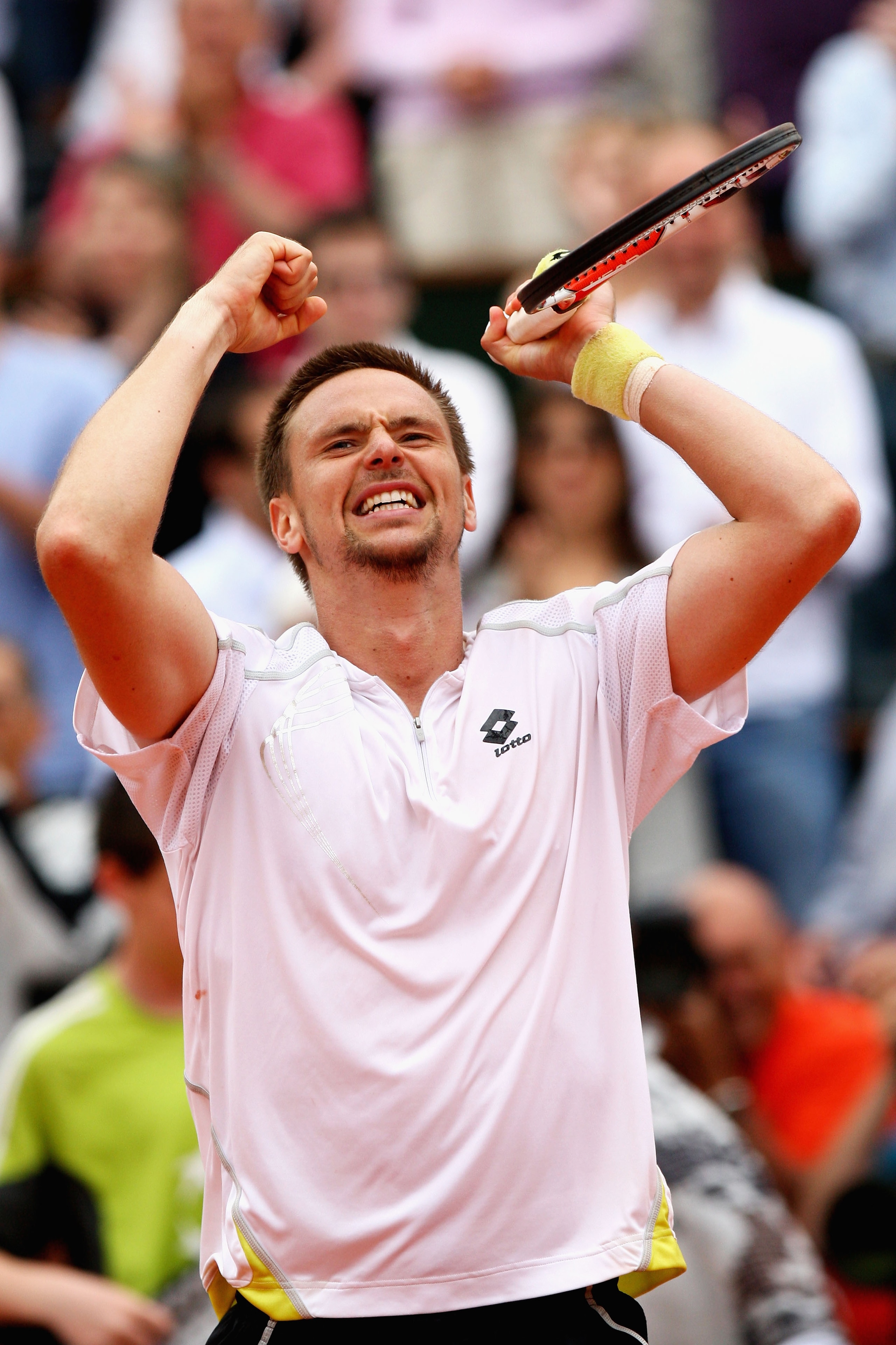PARIS - MAY 31:  Robin Soderling of Sweden celebrates following his victory during the Men's Singles Fourth Round match against Rafael Nadal of Spain on day eight of the French Open at Roland Garros on May 31, 2009 in Paris, France.  (Photo by Ryan Pierse
