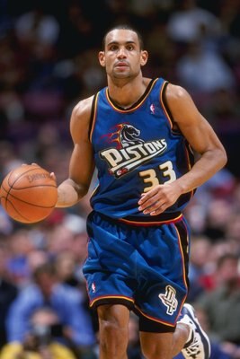 24 Mar 1999: Grant Hill #33 of the Detroit Pistons dribbles the ball during a game against the New Jersey Nets at the Continental Airlines Arena in East Rutherford, New Jersey. The Piston defeated the Nets 84-71.