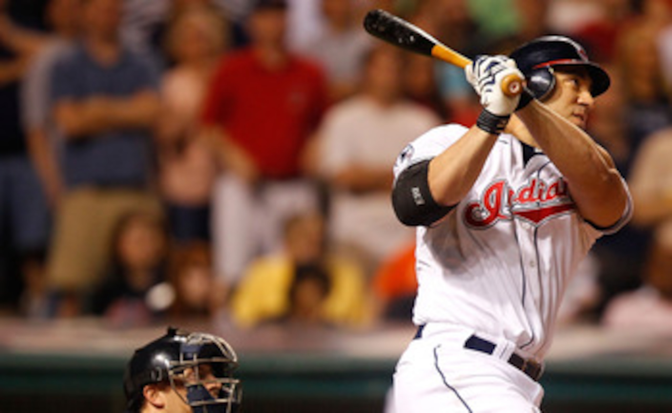 CLEVELAND - MAY 13: Travis Hafner #48 of the Cleveland Indians watches the ball after hitting a walk-off two run home run in the 9th inning against the Seattle Mariners during the game on May 13, 2011 at Progressive Field in Cleveland, Ohio. (Photo by J CLEVELAND - MAY 13: Travis Hafner #48 of the Cleveland Indians watches the ball after hitting a walk-off two run home run in the 9th inning against the Seattle Mariners during the game on May 13, 2011 at Progressive Field in Cleveland, Ohio. (Photo by J