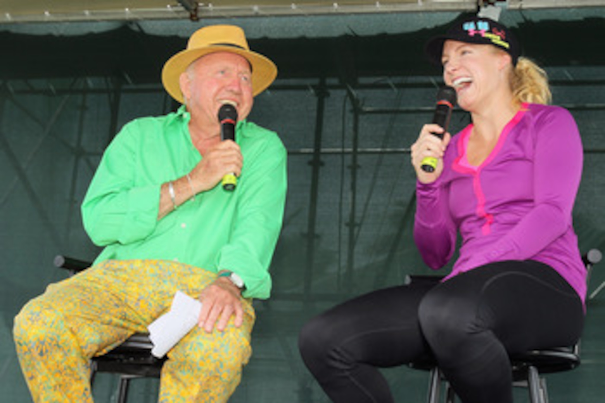 INDIAN WELLS, CA - MARCH 17:  Bethanie Mattek-Sands (R) is interviewed by Bud Collins during the BNP Paribas Open at the Indian Wells Tennis Garden on March 17, 2011 in Indian Wells, California.  (Photo by Jeff Gross/Getty Images)