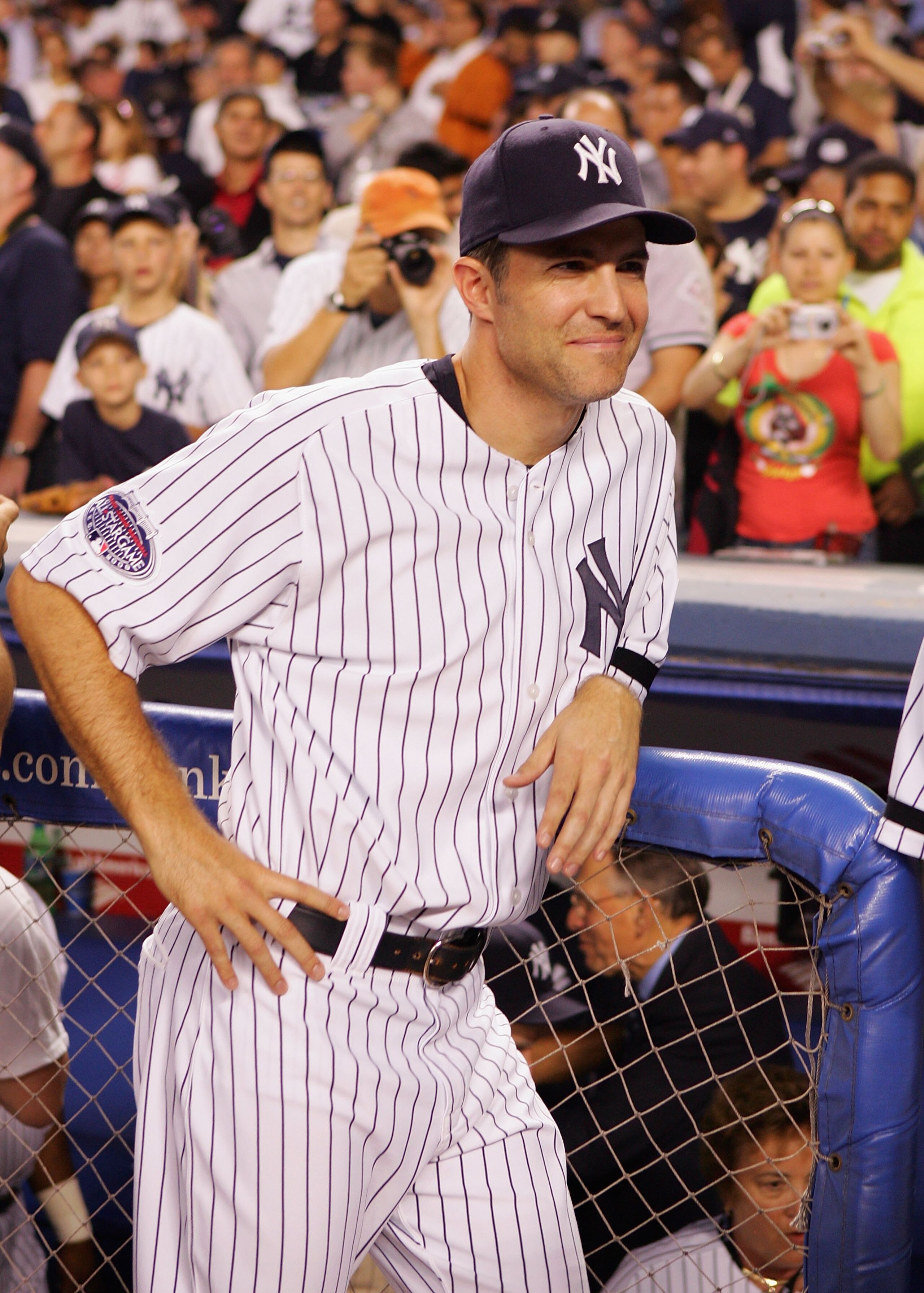 NEW YORK - SEPTEMBER 21: Mike Mussina #35 of the New York Yankees looks on during pregame ceremonies prior to the start of the last regular season game at Yankee Stadium between the Baltimore Orioles and the New York Yankees on September 21, 2008 in the B