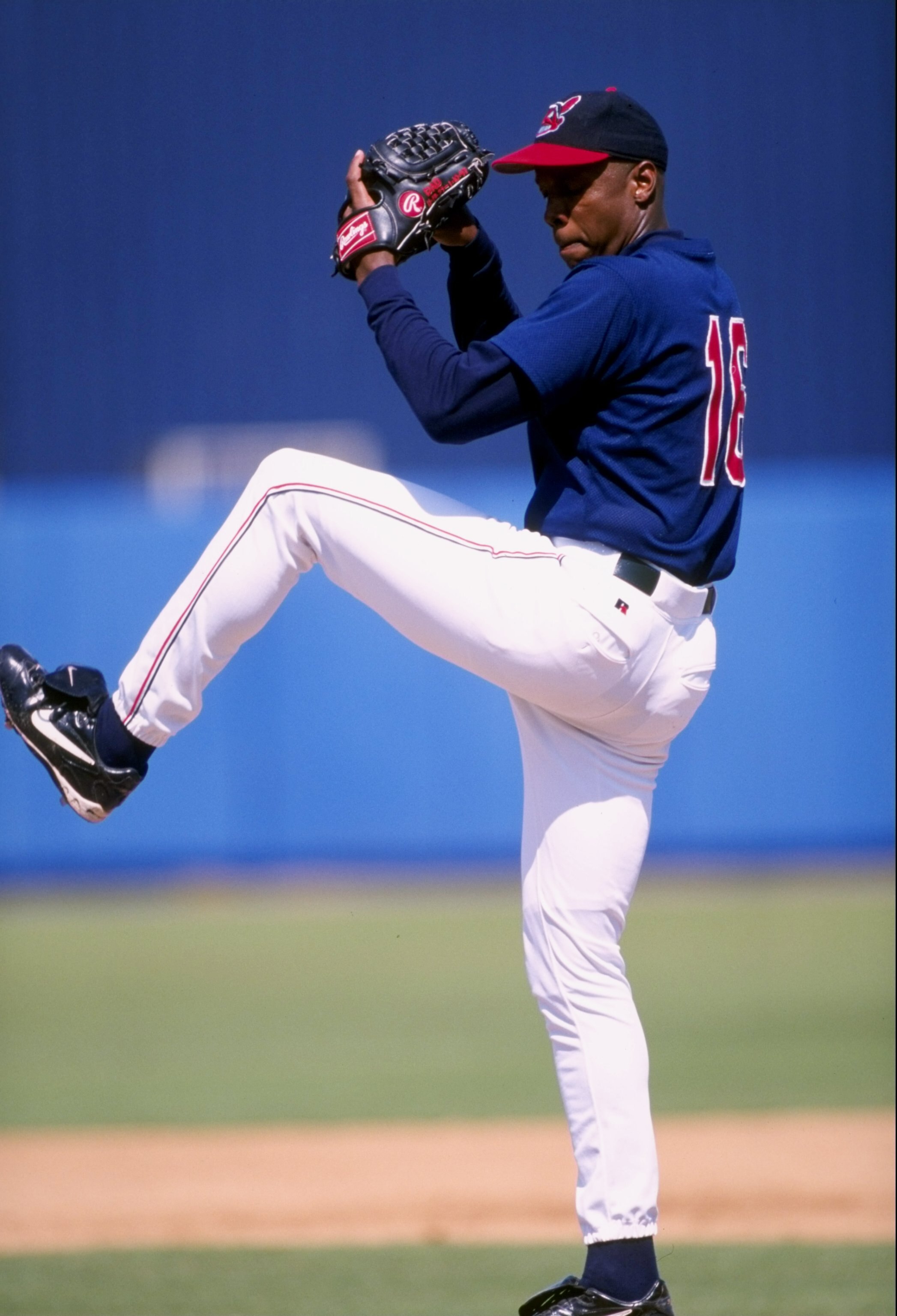 9 Mar 1998:  Dwight Gooden #16 of the Cleveland Indians in action during a spring training game against the Houston Astros at the Chain of Lakes Park in Winter Haven, Florida. The Astros defeated the Indians 10-4. Mandatory Credit: Rick Stewart  /Allsport