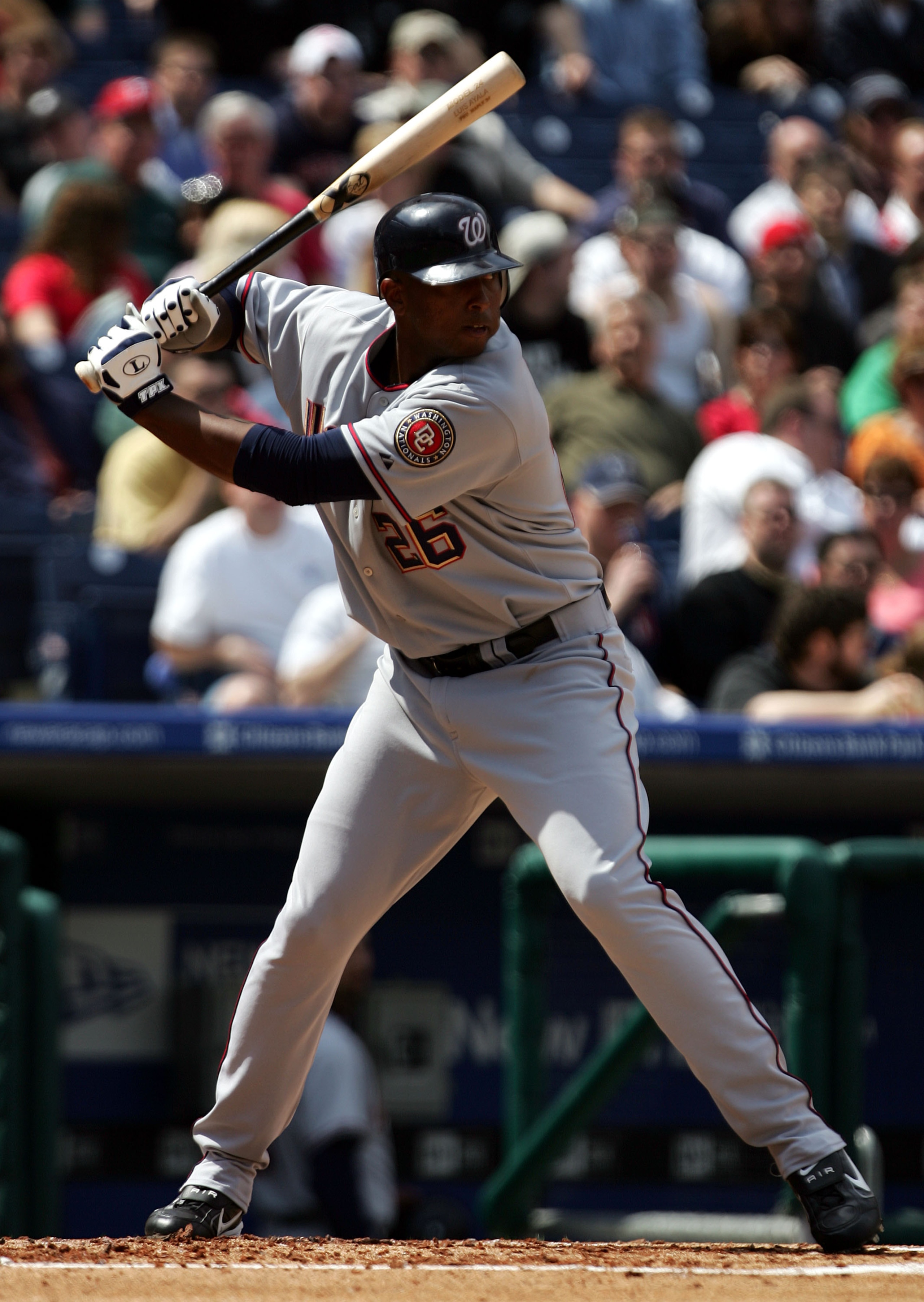 PHILADELPHIA - APRIL 7:  J.J. Davis #26 of the Washington Nationals bats against the Philadelphia Phillies on April 7, 2005 at Citizens Bank Park in Philadelphia, Pennsylvania.  The Nationals won 5-4 in 10 innings.  (Photo by Doug Pensinger/Getty Images)