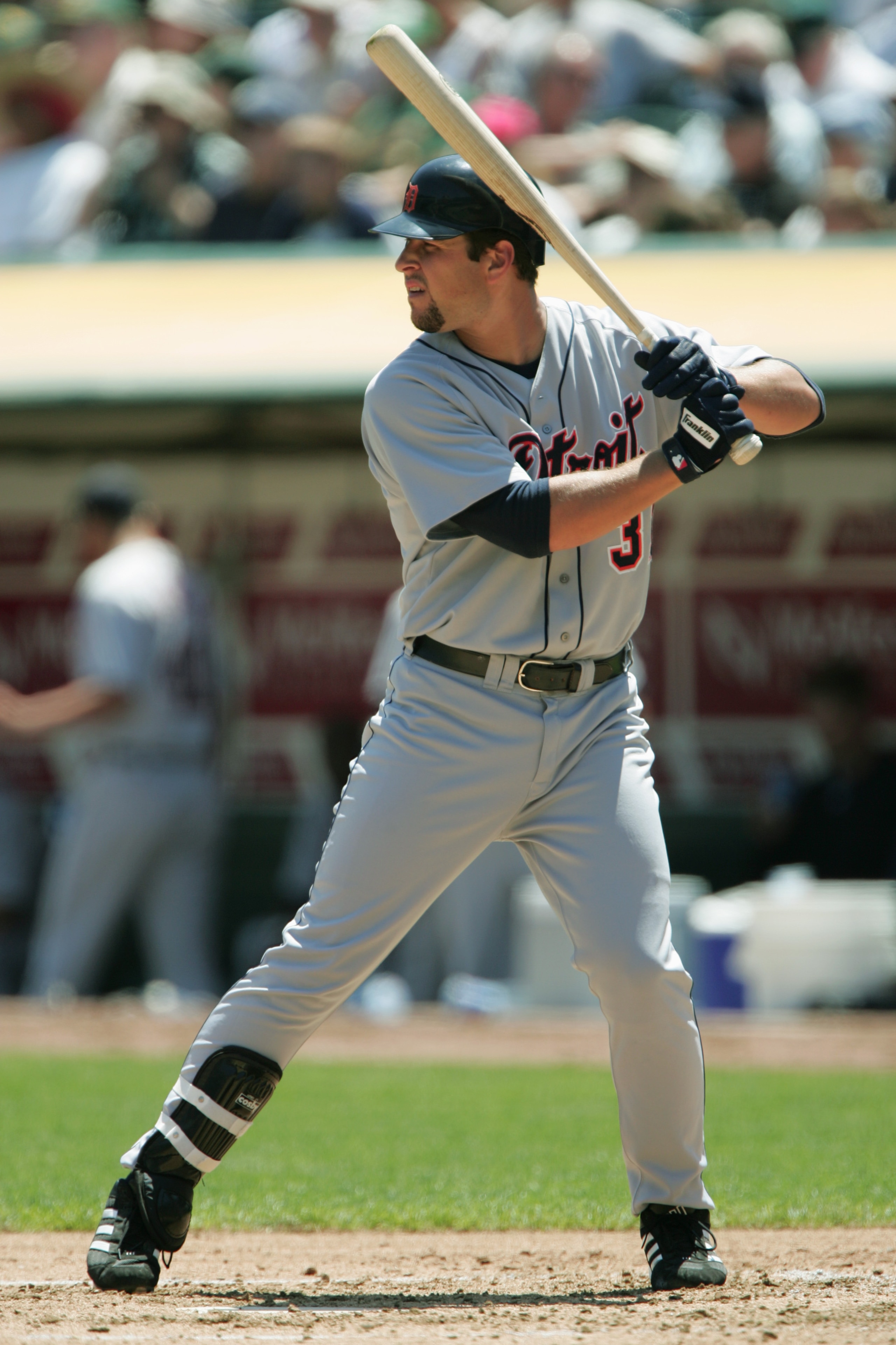 OAKLAND, CA - AUGUST 12:  Infielder Eric Munson #31 of the Detroit Tigers waits for an Oakland Athletics pitch during the game at the Network Associates Coliseum on August, 12, 2004 in Oakland, California. The Tigers won 5-3.  (Photo by Jed Jacobsohn/Gett