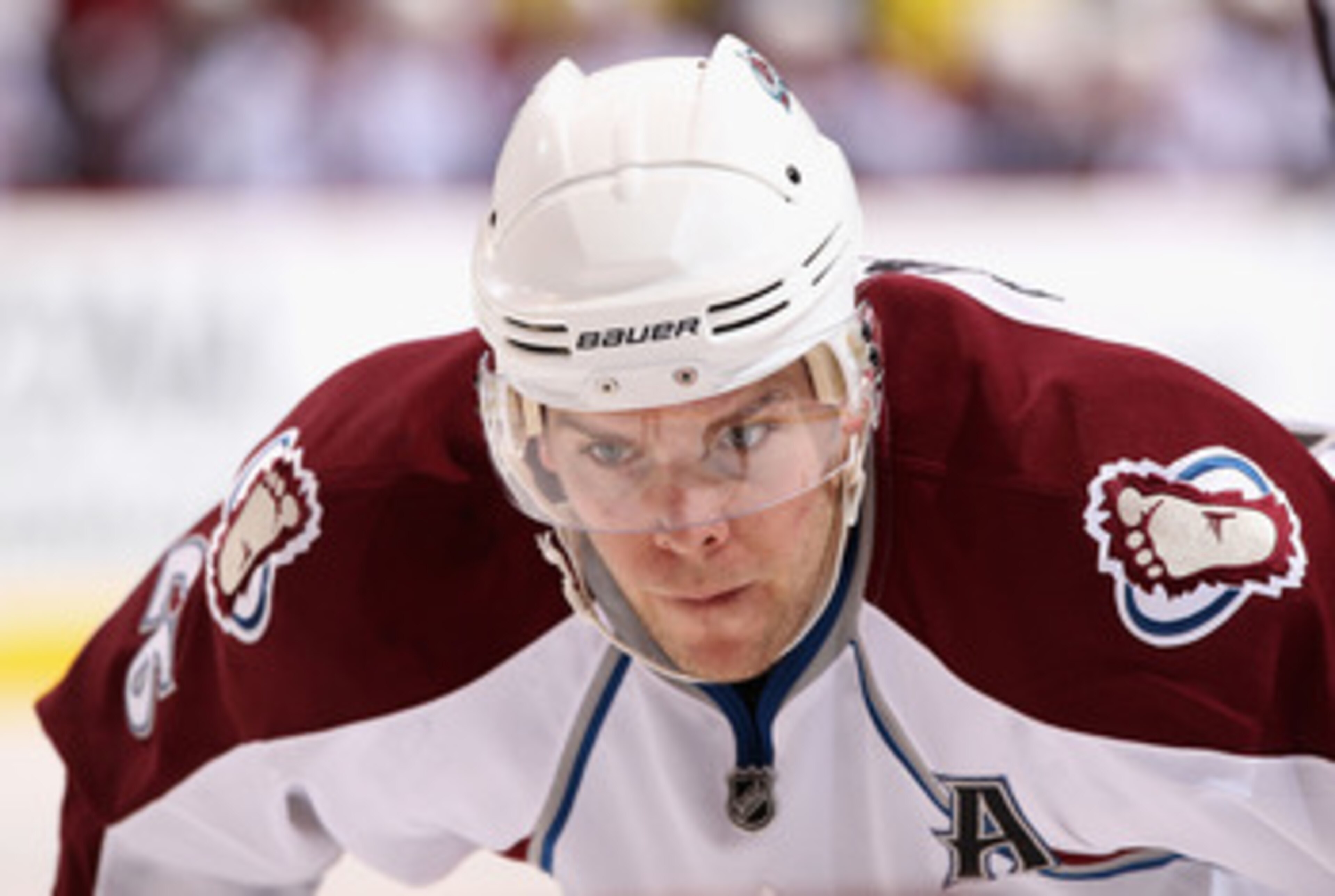 GLENDALE, AZ - APRIL 01:  Paul Stastny #26 of the Colorado Avalanche awaits a face off during the NHL game against the Phoenix Coyotes at Jobing.com Arena on April 1, 2011 in Glendale, Arizona.  The Avalanche defeated the Coyotes 4-3 in an overtime shoot
