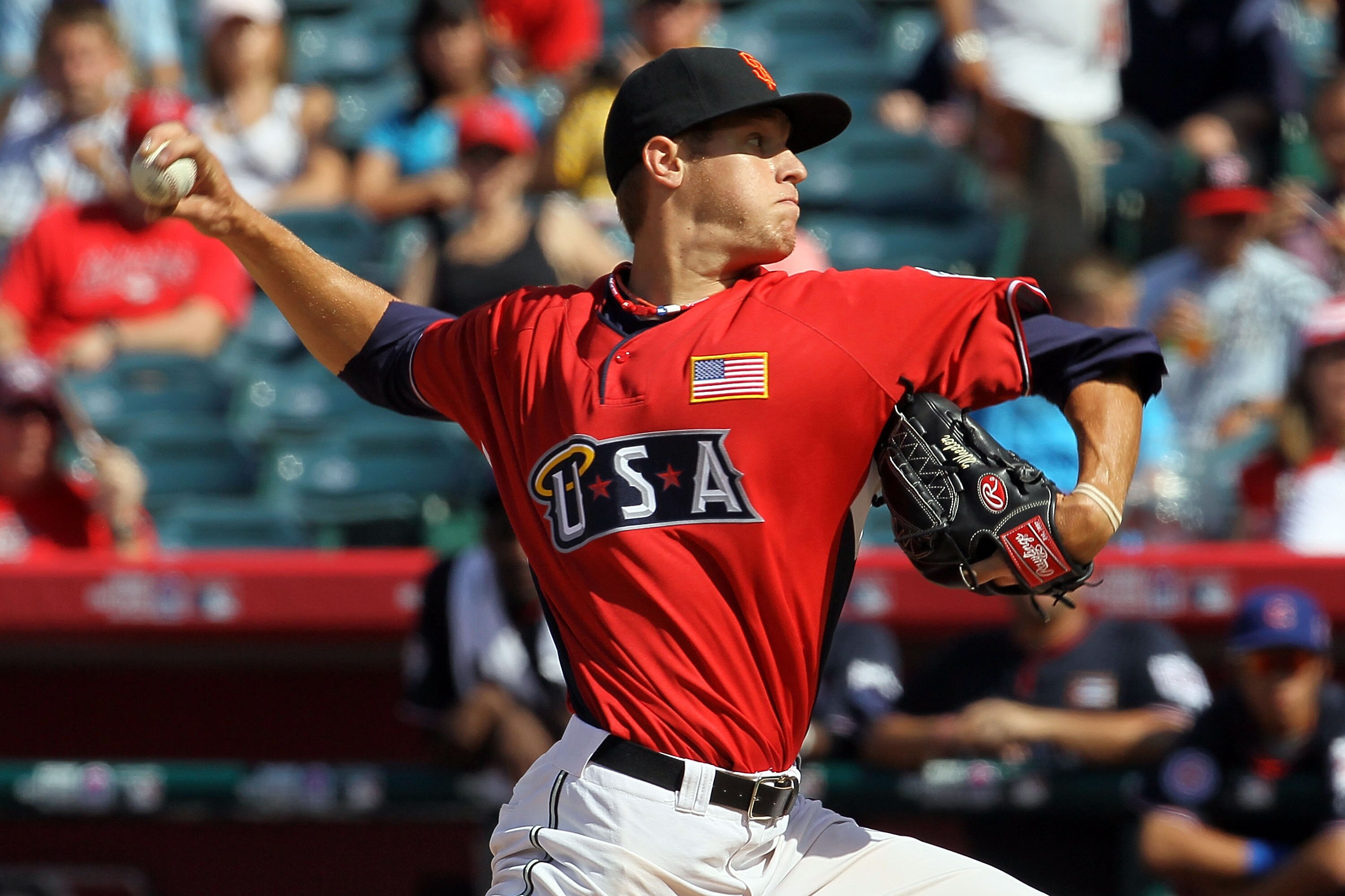 ANAHEIM, CA - JULY 11:  U.S. Futures All-Star Zack Wheeler #45 of the San Francisco Giants throws a pitch during the 2010 XM All-Star Futures Game at Angel Stadium of Anaheim on July 11, 2010 in Anaheim, California.  (Photo by Stephen Dunn/Getty Images)