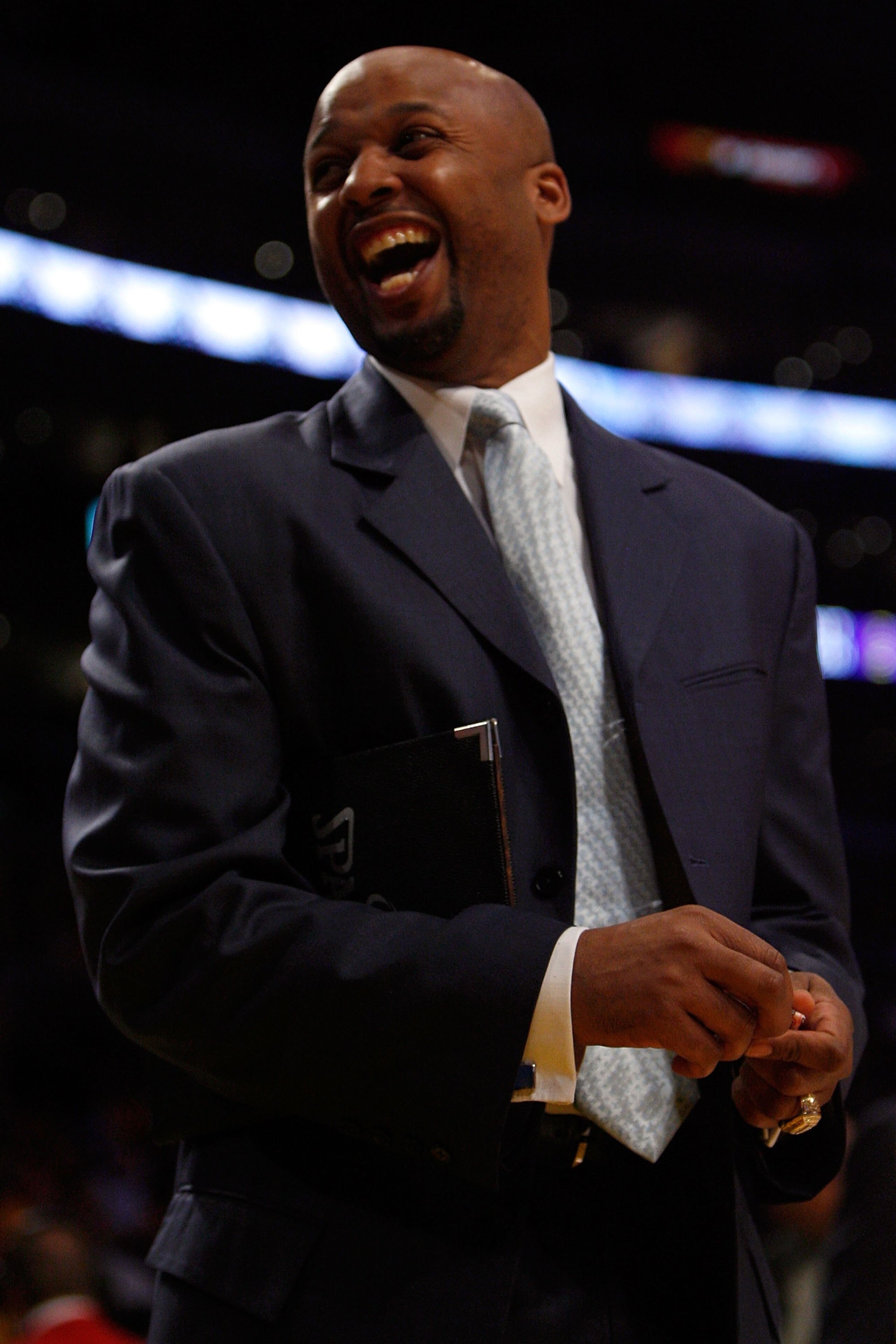 LOS ANGELES, CA - MAY 29:  Assistant coach Brian Shaw of the Los Angeles Lakers reacts while taking on the San Antonio Spurs in Game Five of the Western Conference Finals during the 2008 NBA Playoffs on May 29, 2008 at Staples Center in Los Angeles, Calif