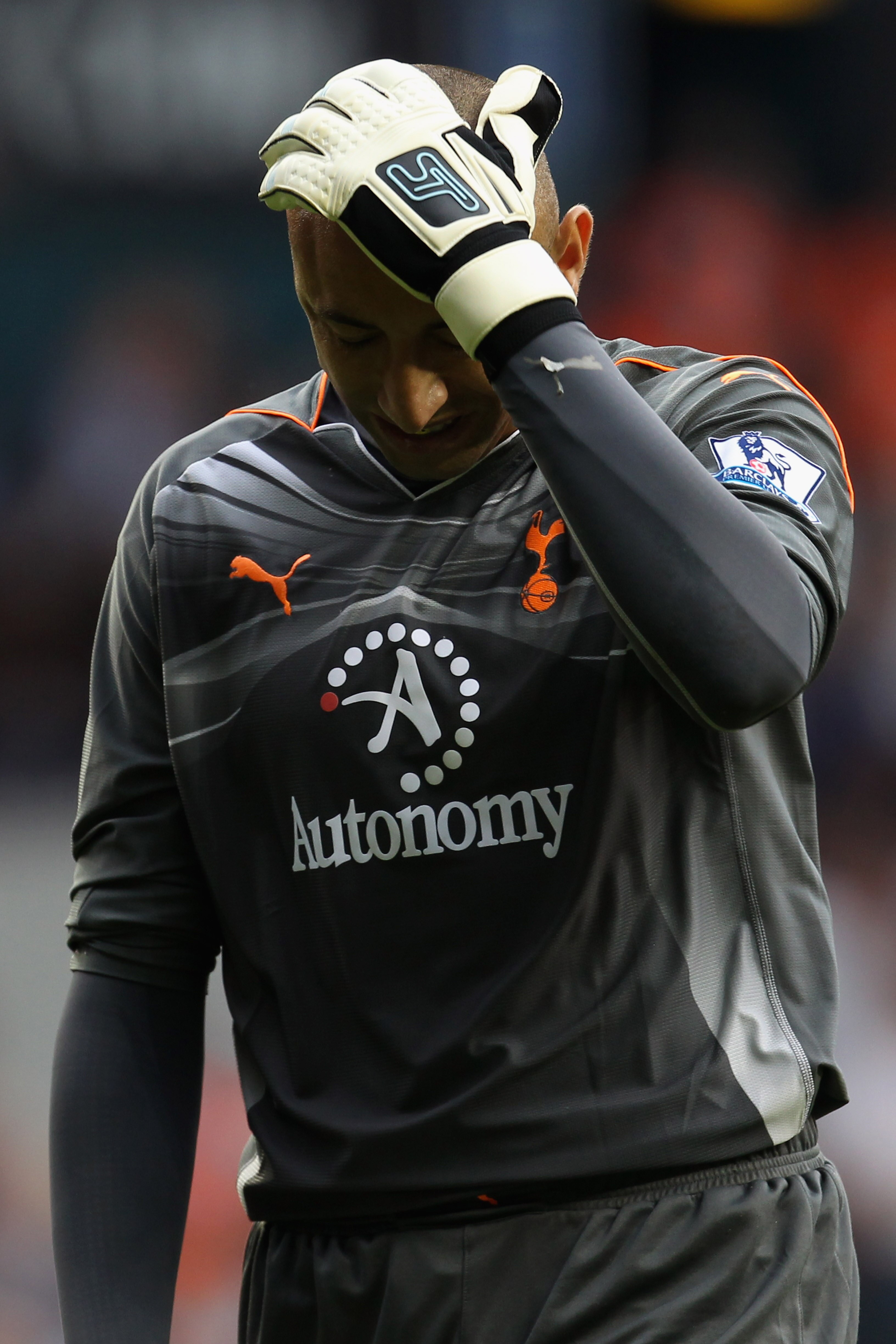 LONDON, UNITED KINGDOM - MAY 07:  Heurelho Gomes of Spurs reacts during the Barclays Premier League match between Tottenham Hotspur and Blackpool at White Hart Lane on May 7, 2011 in London, England.  (Photo by Scott Heavey/Getty Images)