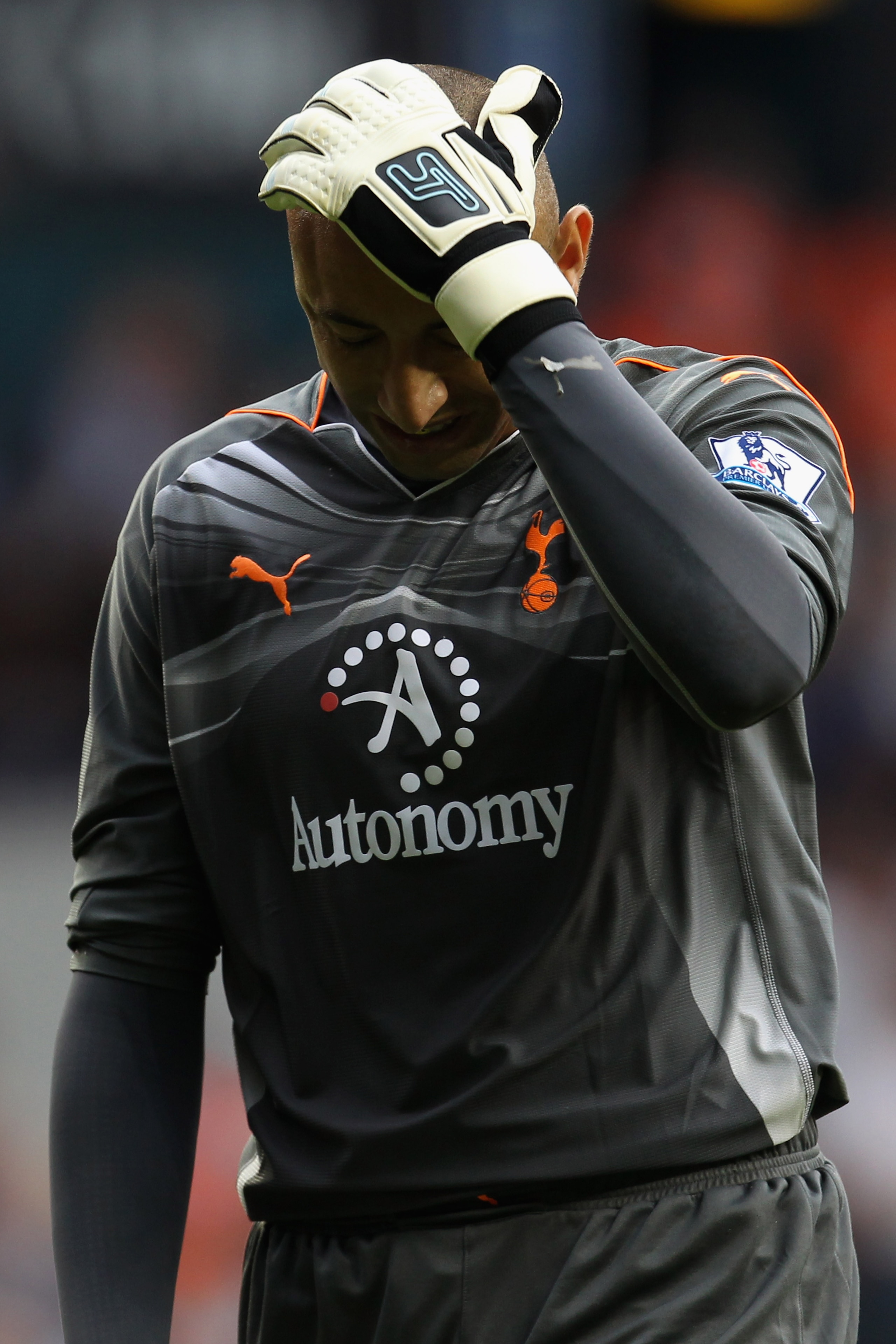 LONDON, UNITED KINGDOM - MAY 07:  Heurelho Gomes of Spurs reacts during the Barclays Premier League match between Tottenham Hotspur and Blackpool at White Hart Lane on May 7, 2011 in London, England.  (Photo by Scott Heavey/Getty Images)
