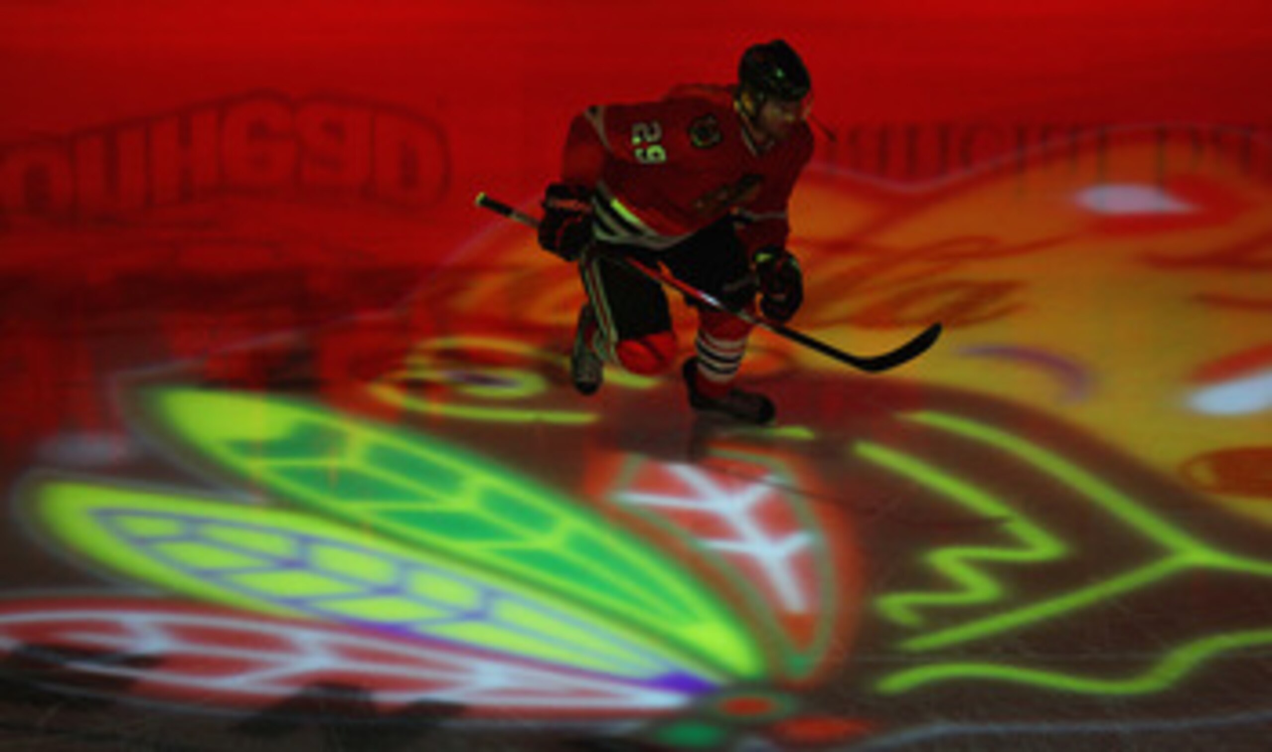 CHICAGO, IL - APRIL 24: Bryan Bickell #29 of the Chicago Blackhawks skates onto the ice before Game Six of the Western Conference Quarterfinals during the 2011 NHL Stanley Cup Playoffs against the Vancouver Canucks at the United Center on April 24, 2011 i