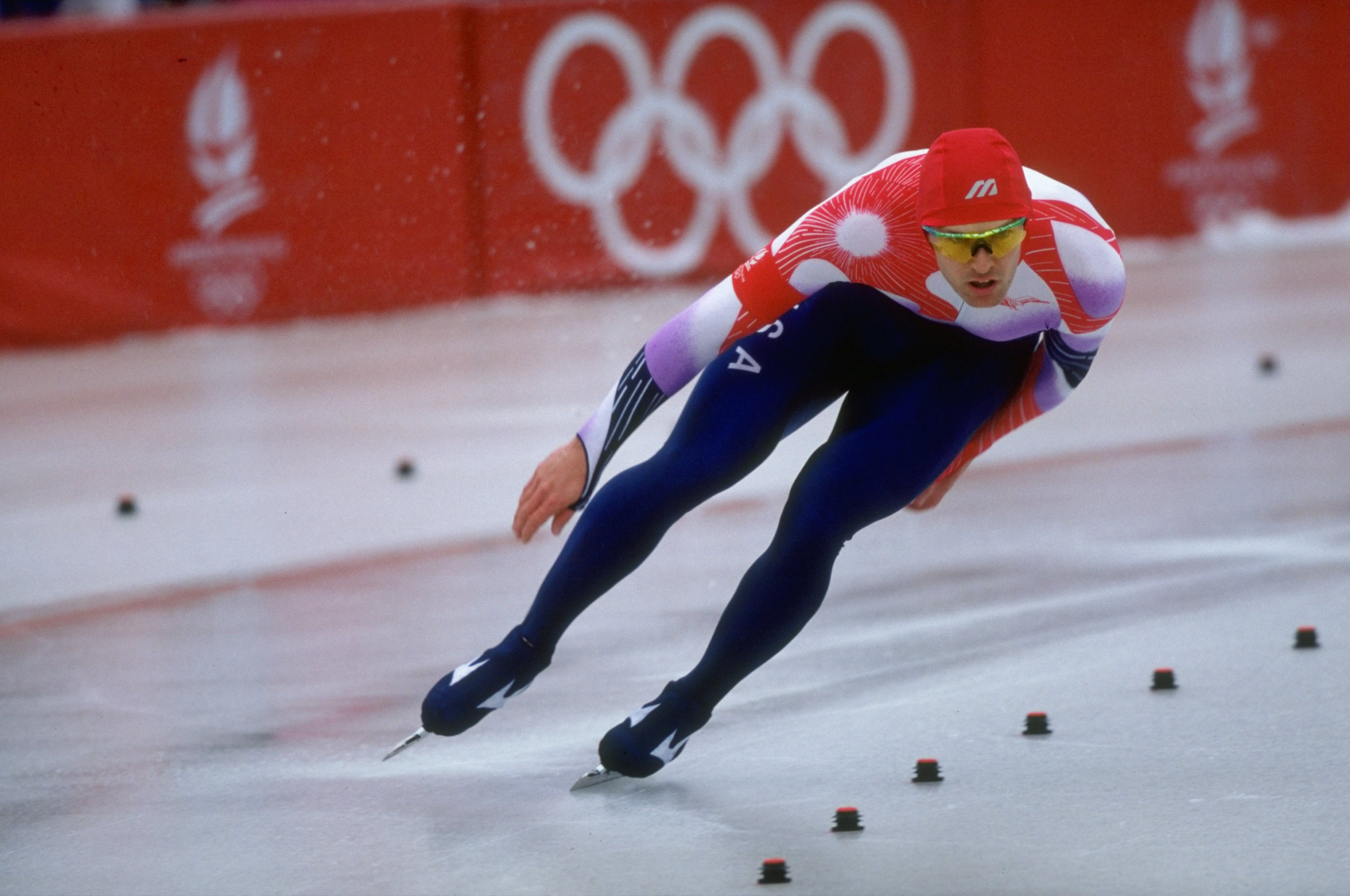 15 Feb 1992:  Dan Jansen of the USA in action during the Mens 500 metres Speed Skating event at the 1992 Winter Olympic Games in Albertville, France. \ Mandatory Credit: Pascal  Rondeau/Allsport