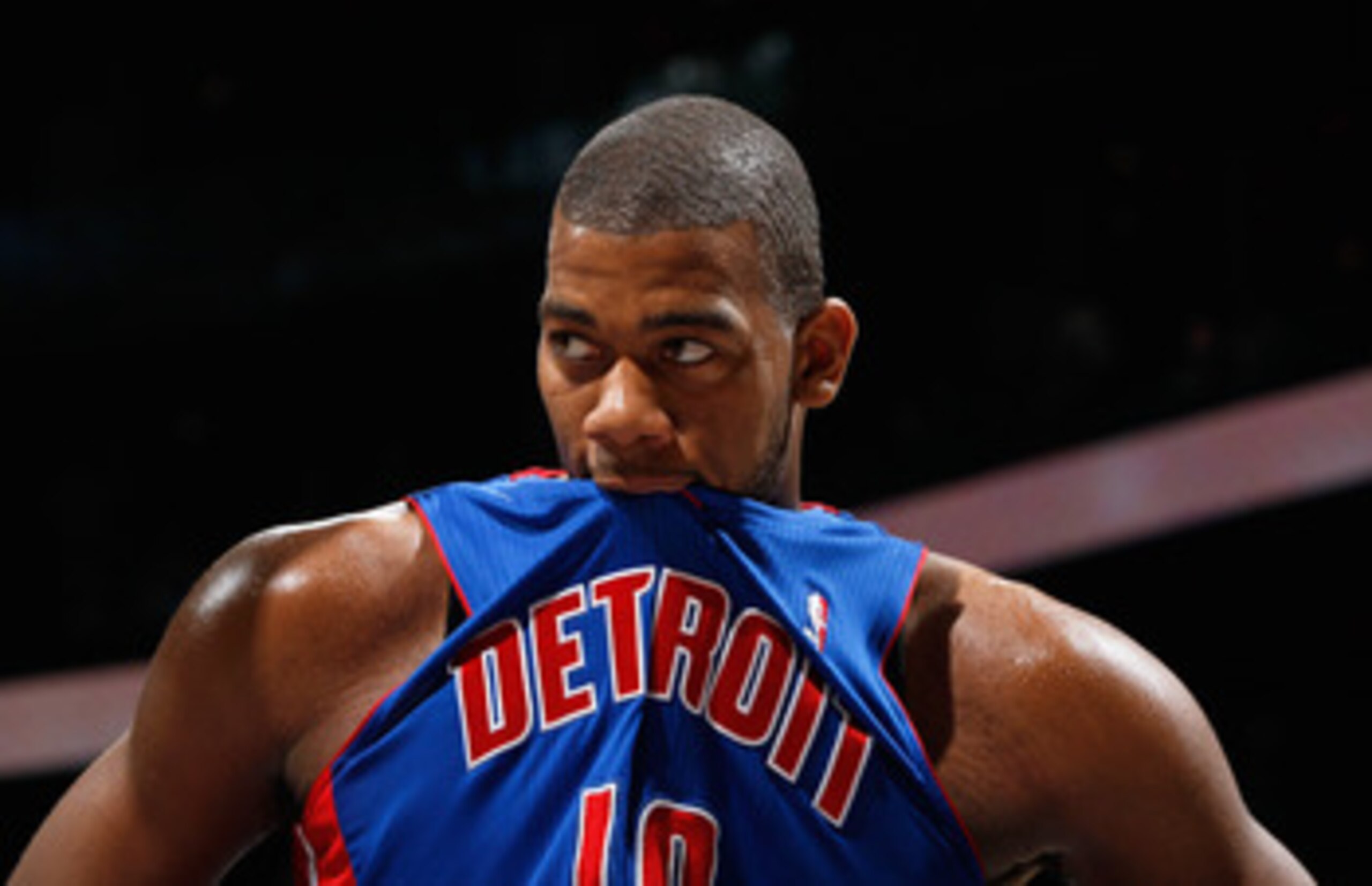 ATLANTA - NOVEMBER 03:  Greg Monroe #10 of the Detroit Pistons against the Atlanta Hawks at Philips Arena on November 3, 2010 in Atlanta, Georgia.  NOTE TO USER: User expressly acknowledges and agrees that, by downloading and/or using this Photograph, Use