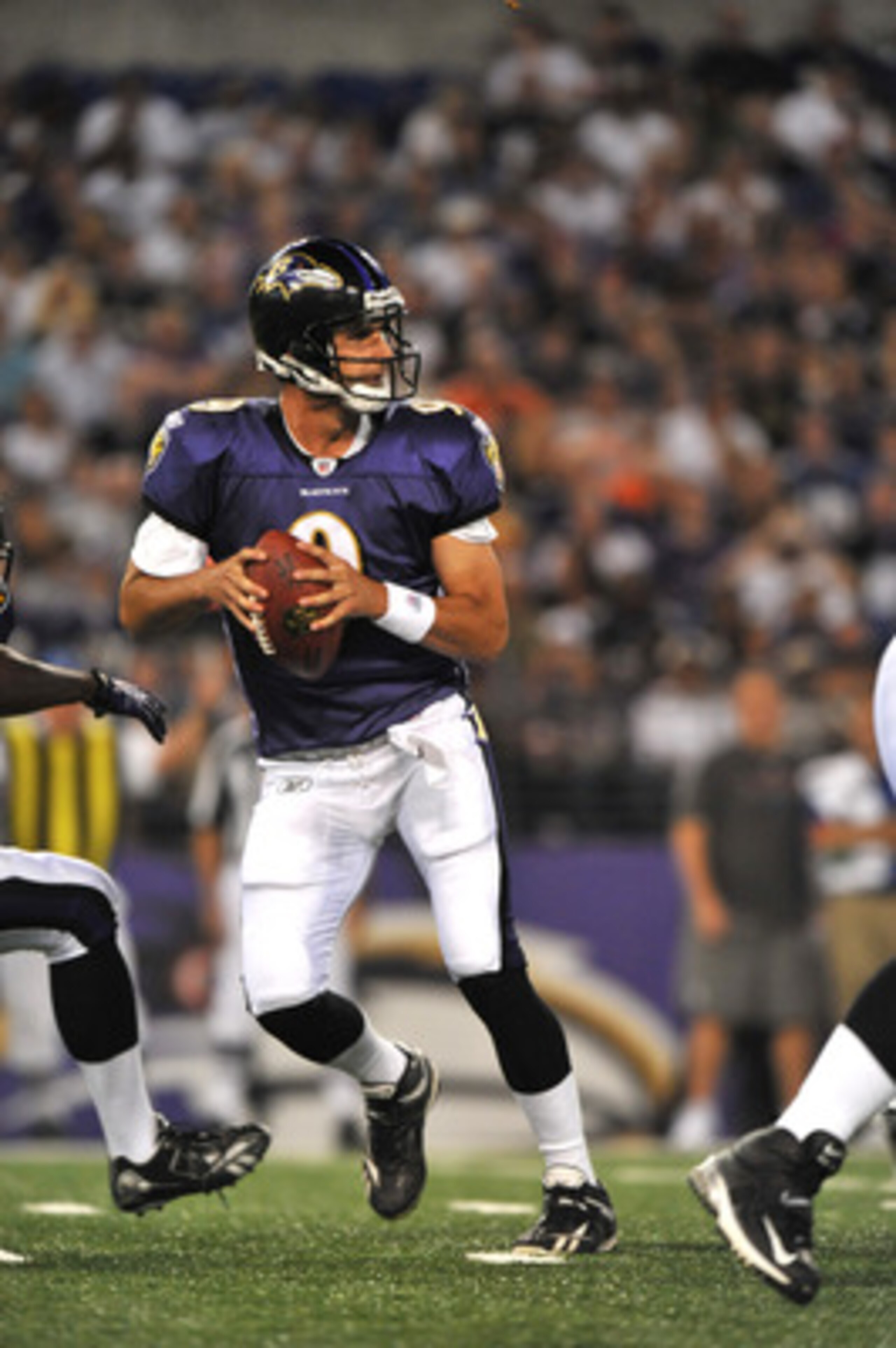 BALTIMORE - AUGUST 28: Marc Bulger #9 of the Baltimore Ravens passes against the New York Giants in a preseason game at M&T Bank Stadium on August 28, 2010 in Baltimore, Maryland. The Ravens defeated the Giants 24-10. (Photo by Larry French/Getty Images) BALTIMORE - AUGUST 28: Marc Bulger #9 of the Baltimore Ravens passes against the New York Giants in a preseason game at M&T Bank Stadium on August 28, 2010 in Baltimore, Maryland. The Ravens defeated the Giants 24-10. (Photo by Larry French/Getty Images)