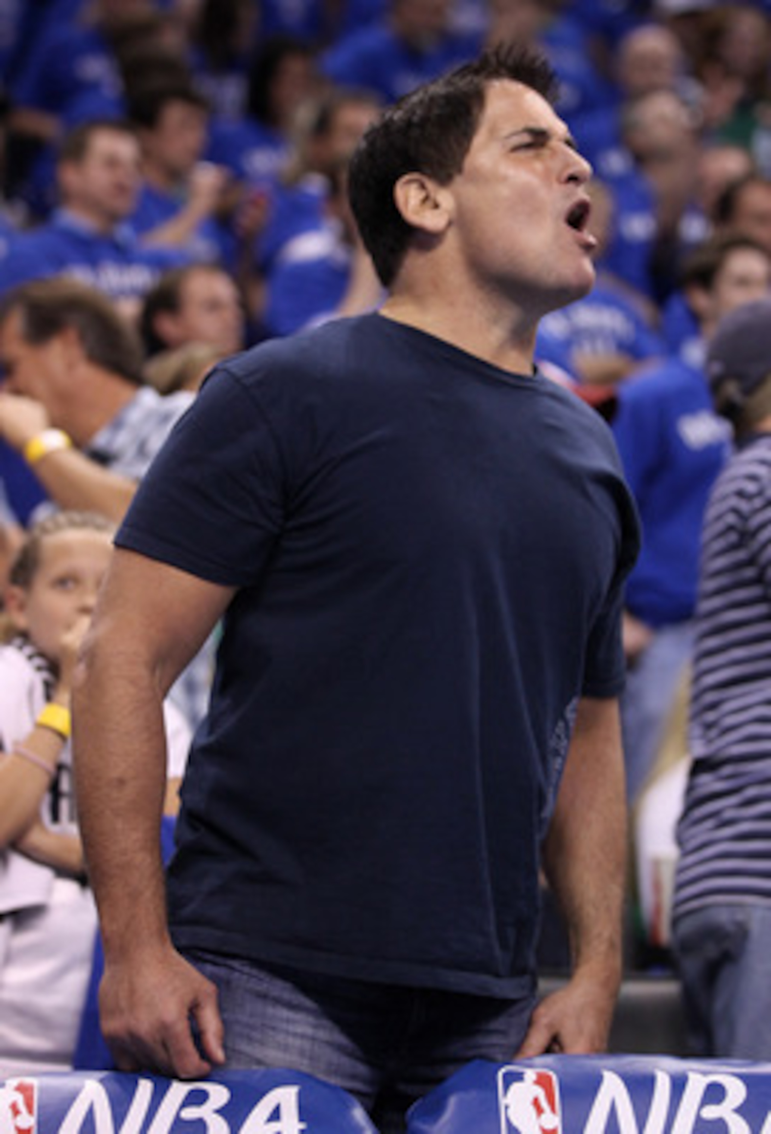 OKLAHOMA CITY, OK - MAY 23:  Owner Mark Cuban of the Dallas Mavericks reacts in overtime while the Maverics take on the Oklahoma City Thunder in Game Four of the Western Conference Finals during the 2011 NBA Playoffs at Oklahoma City Arena on May 23, 2011