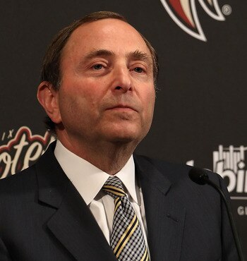 GLENDALE, AZ - MARCH 08:  NHL commissioner Gary Bettman speaks during a press conference before the NHL game between the Vancouver Canucks and the Phoenix Coyotes at Jobing.com Arena on March 8, 2011 in Glendale, Arizona.  (Photo by Christian Petersen/Get