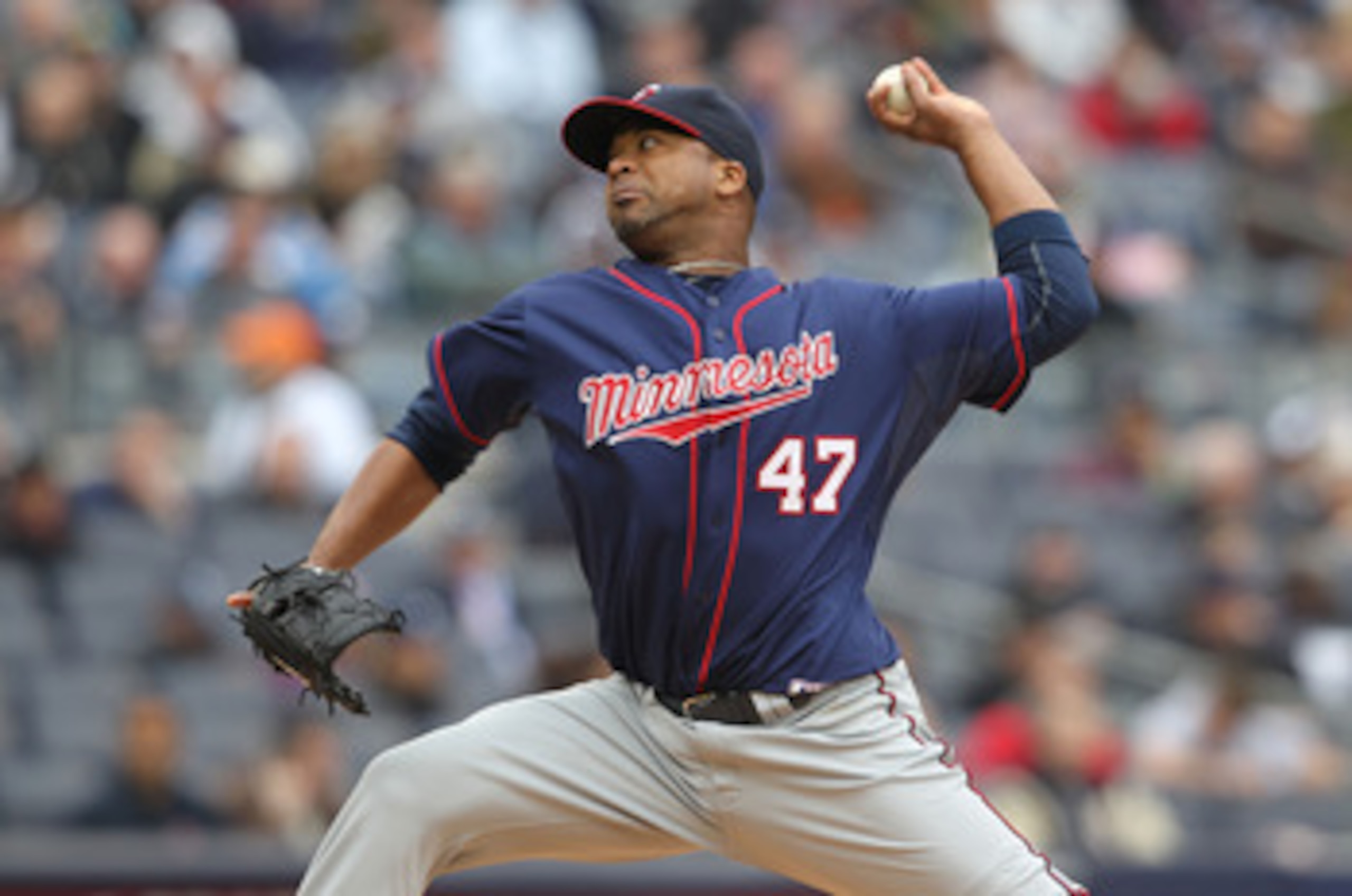 NEW YORK, NY - APRIL 07:  Francisco Liriano #47 of the Minnesota Twins pitches against the New York Yankees at Yankee Stadium on April 7, 2011 in the Bronx borough of New York City.  (Photo by Nick Laham/Getty Images)